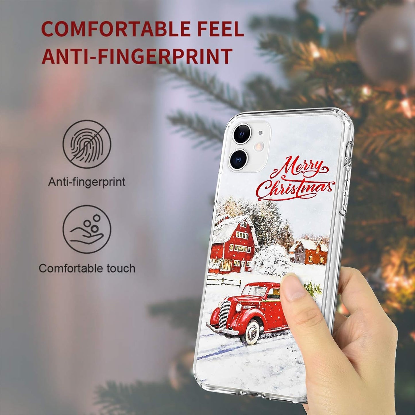 Newseego for iPhone 11 Christmas Case, Shockproof Series Anti-Yellow Hard PC + TPU Bumper Protective Cover for Girls Children Cute Merry Design-Red Car