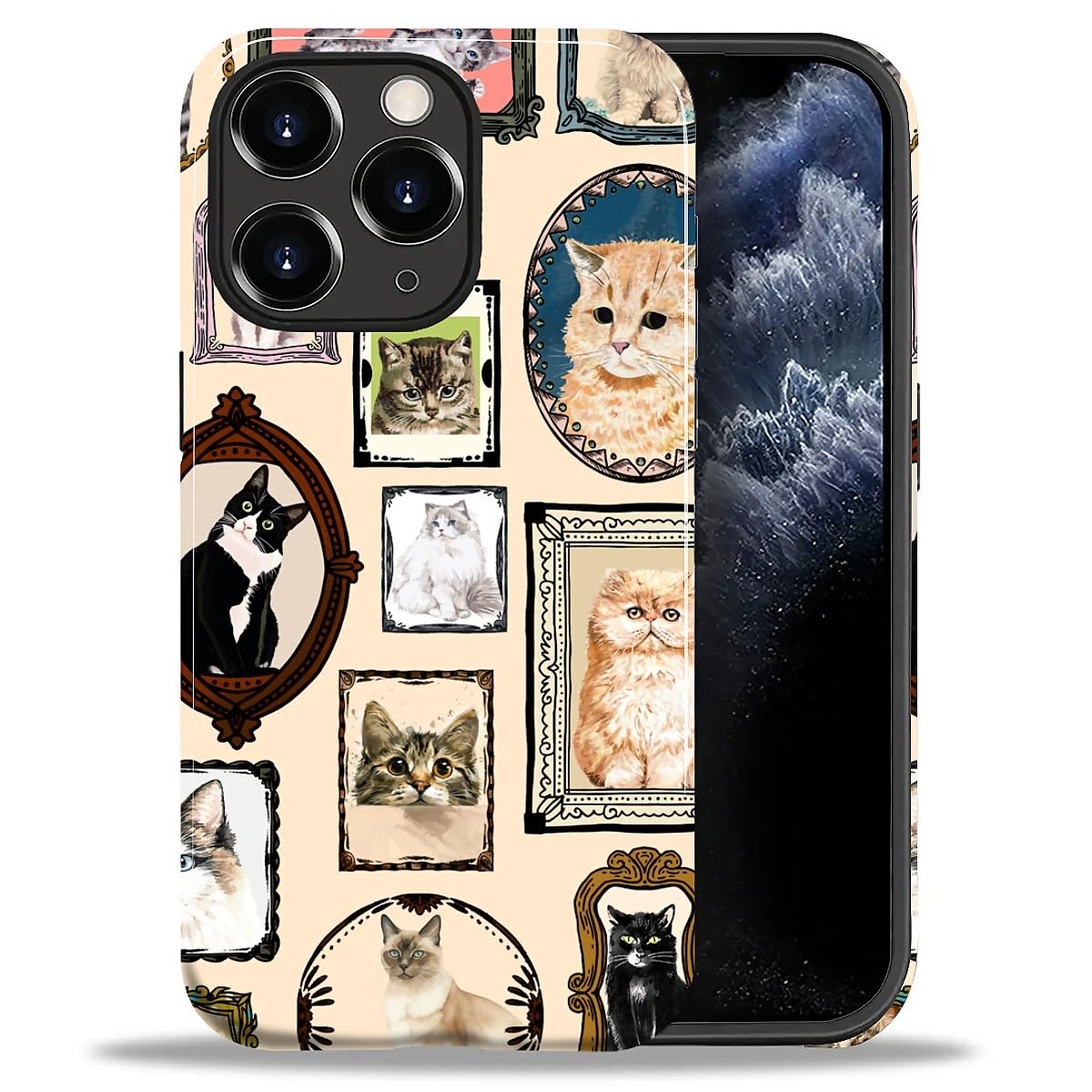 CARLOCA Case for iPhone 16 Pro,Vintage Cat Animal Pet Lover Collage Design Hybrid Dual Protection Soft TPU + Hard PC, Shockproof & Anti-Scratch Cover Men Women Stylish Protective Phone Case