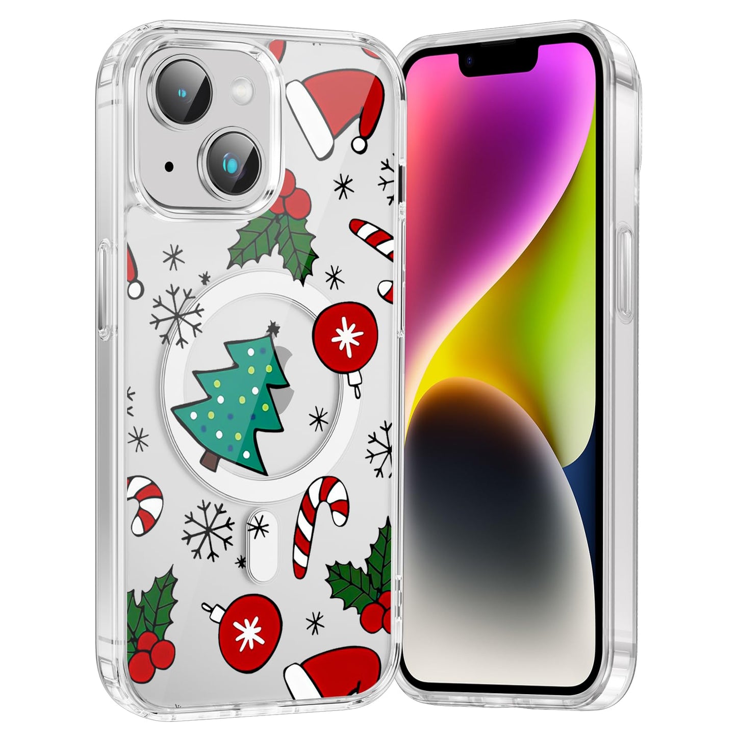 Merry Christmas Snowflake Phone Case for iPhone 13 / iPhone 14 Xmas Clear Magnetic Case 6.1", Compatible with Magsafe, Cute Winter Pattern Design Cover Shockproof Soft TPU Funda for Girl Women