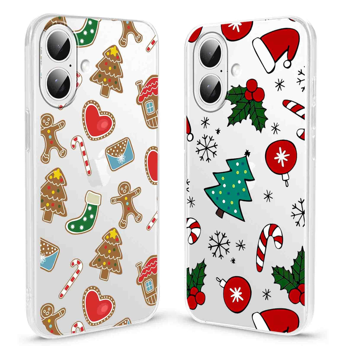 2 Pack Clear Christmas Phone Case for iPhone 13/14 6.1 inches, Cute Cookies Candy Canes Yellow-Resistant Protective Soft Slim Shockproof Xmas TPU Bumper Cover for Girls Woman Men