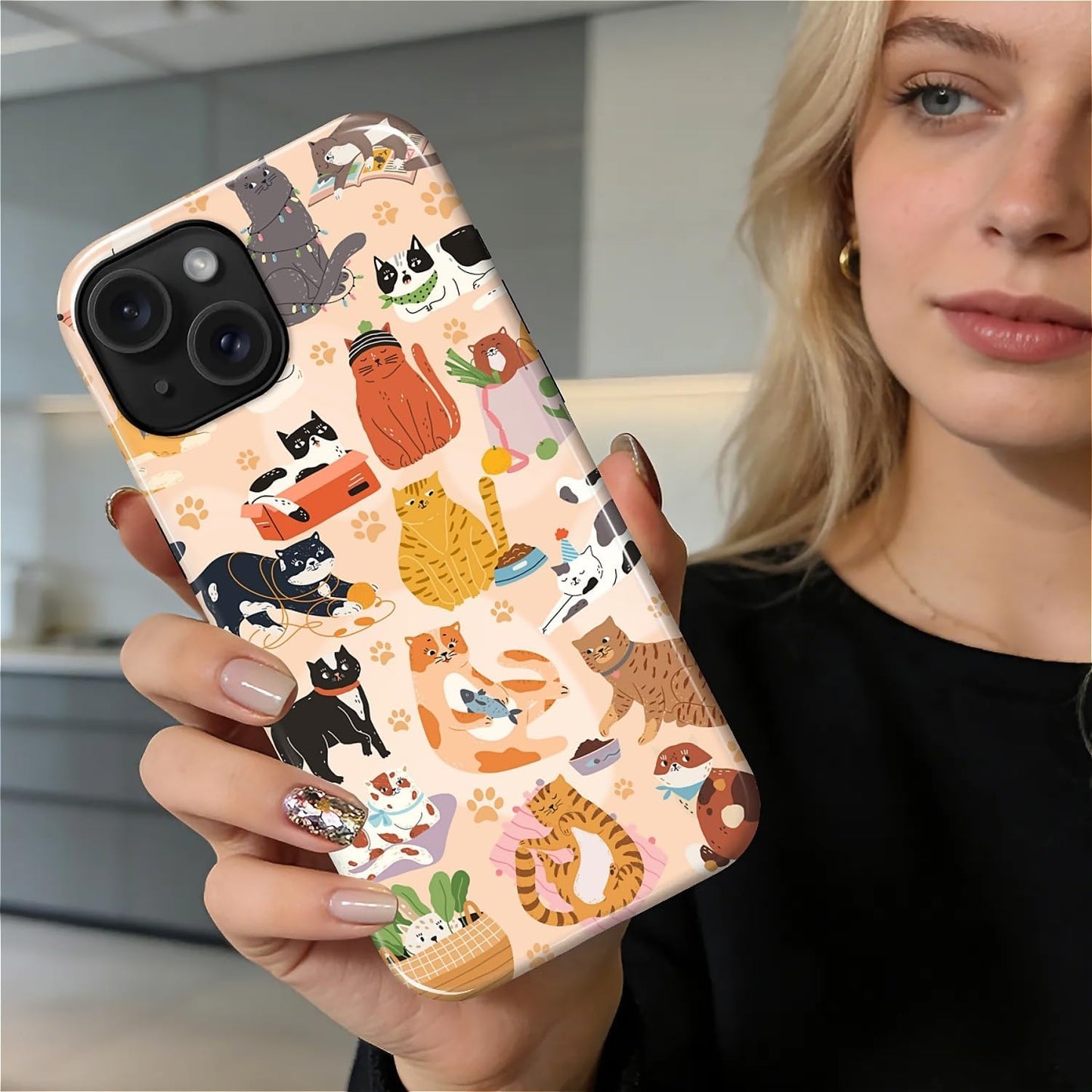 Case for iPhone 15, Shockproof Hybrid Protective Phone Case, Dual-Layer Drop Protection Anti-Scratch, Cozy Cats