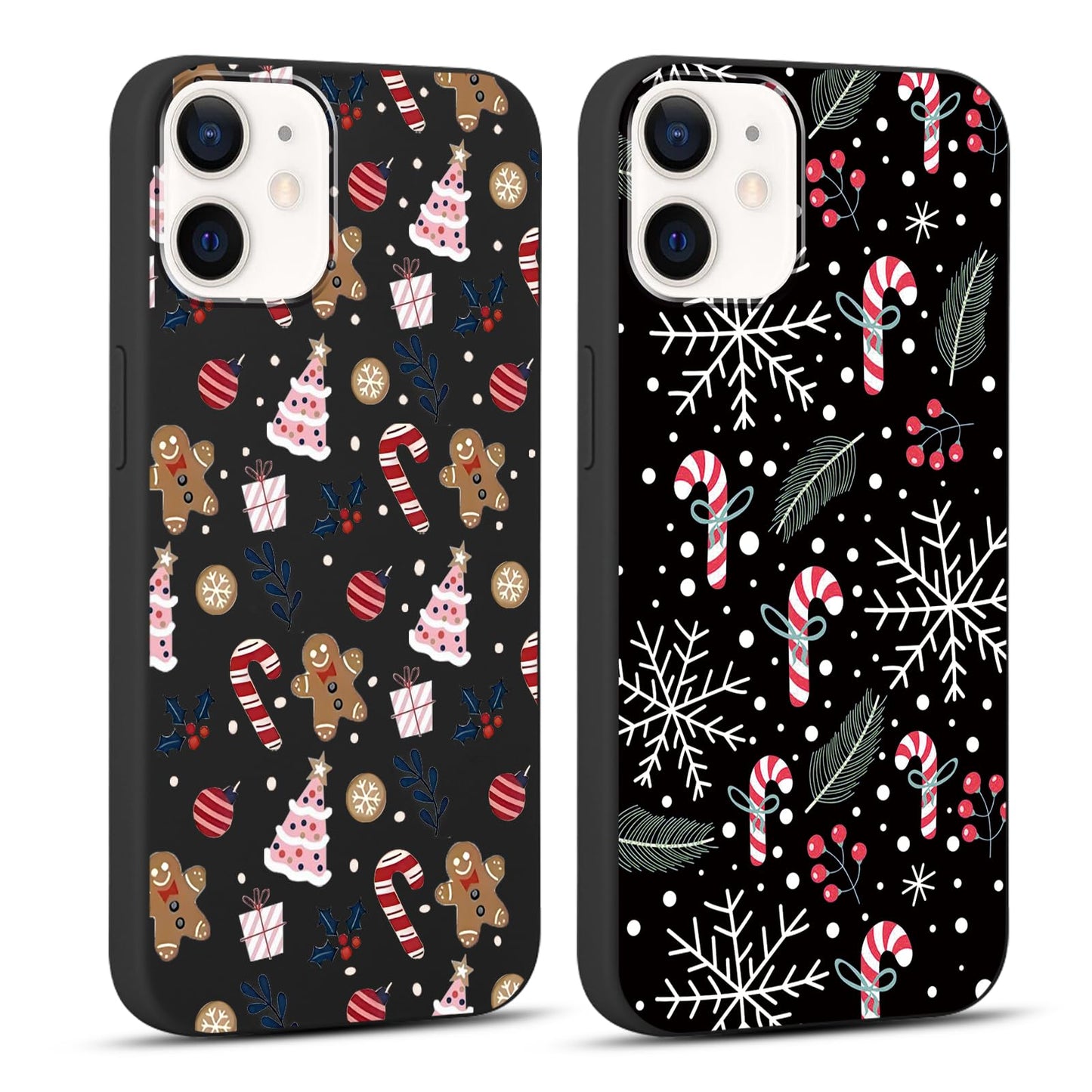 2 Pack Christmas Phone Case for iPhone 16 6.1'', Cute Christmas Tree Pattern Gifts Case with Gingerbread Canes Design Soft TPU Anti-Fall Protective Slim Shockproof Cover for Girl Women Men
