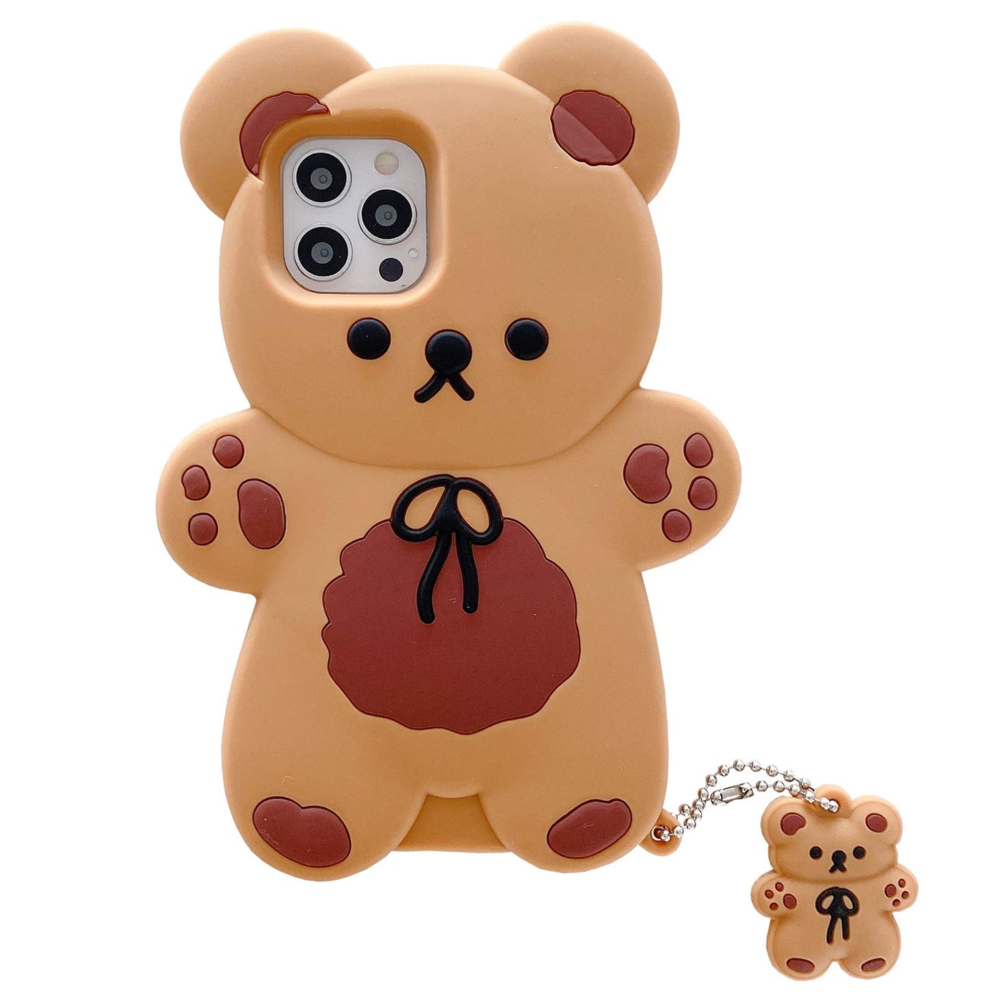 Yatchen Bear Case Compatible with iPhone 16,Kawaii Phone Cases Cute 3D Cartoon Teddy Bear with Keychain Women Girls Soft Silicone Shockproof Cover for iPhone 16