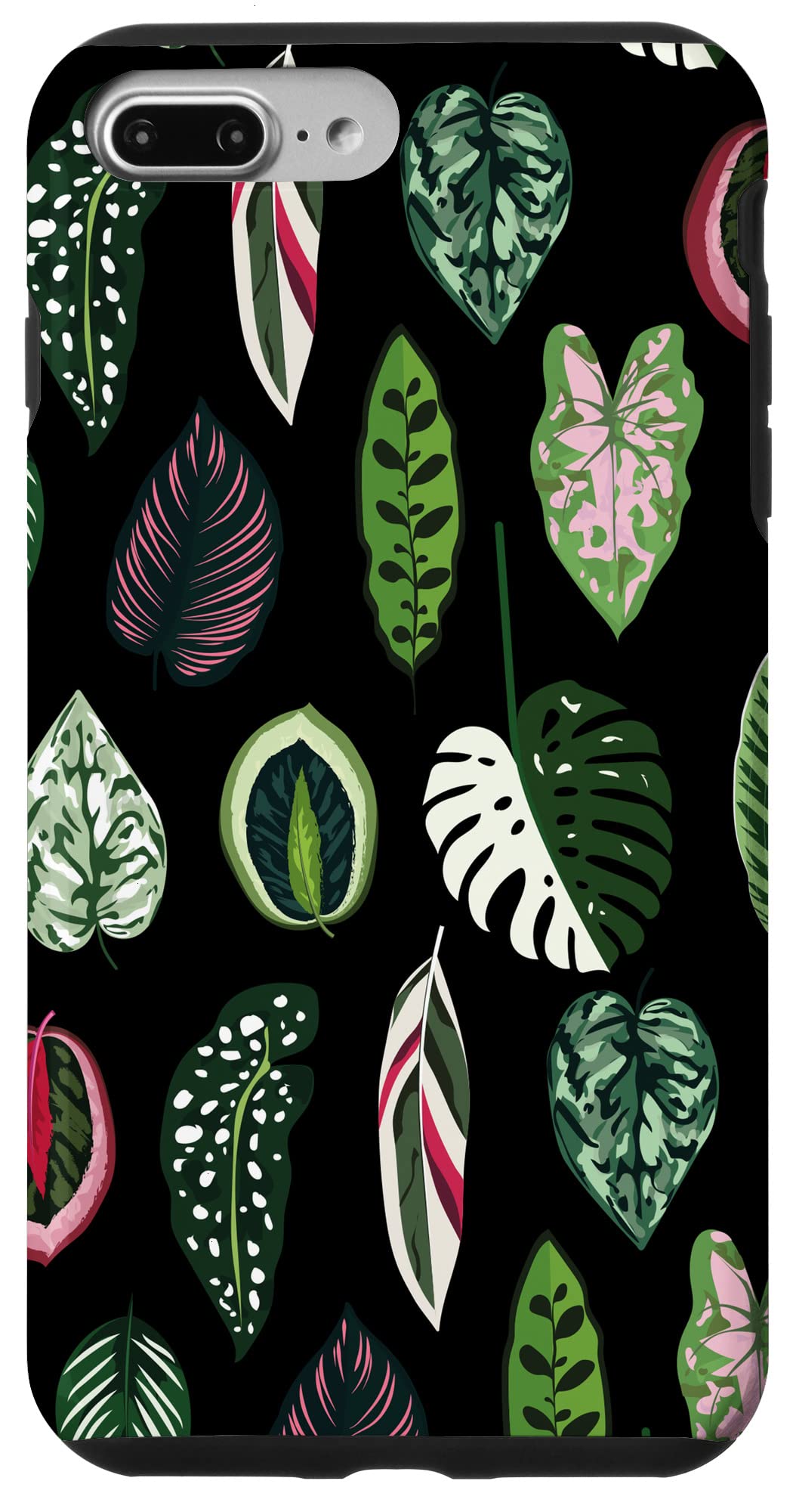 Calathea Varigatea Monstera Plant Leaf Black Case for iPhone 15 Pro Max
