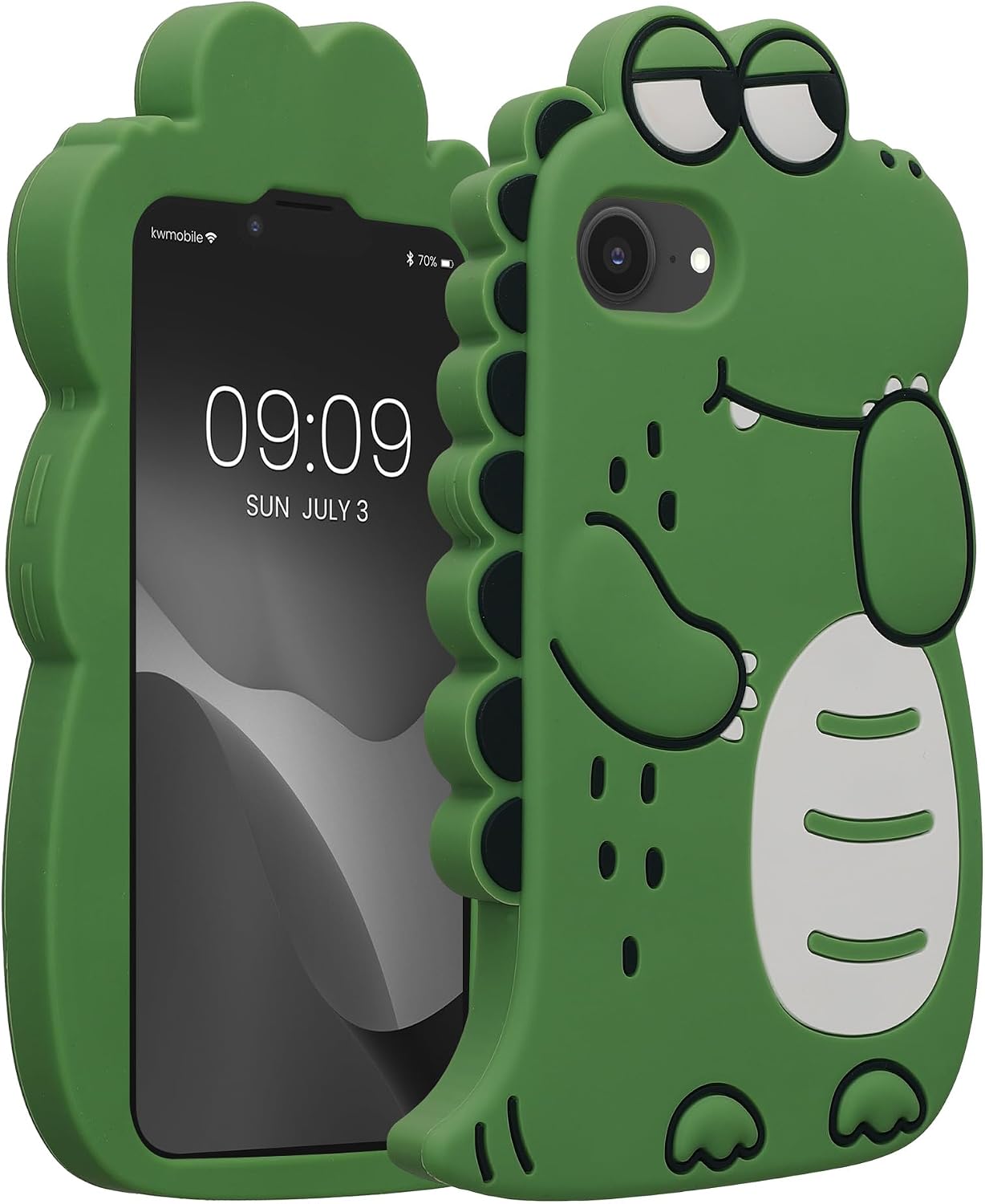 kwmobile Case Compatible with Apple iPhone 17e / iPhone 16e - Cute Dinosaur Case Soft Cute Protective Silicone Cover - Black/White/Green