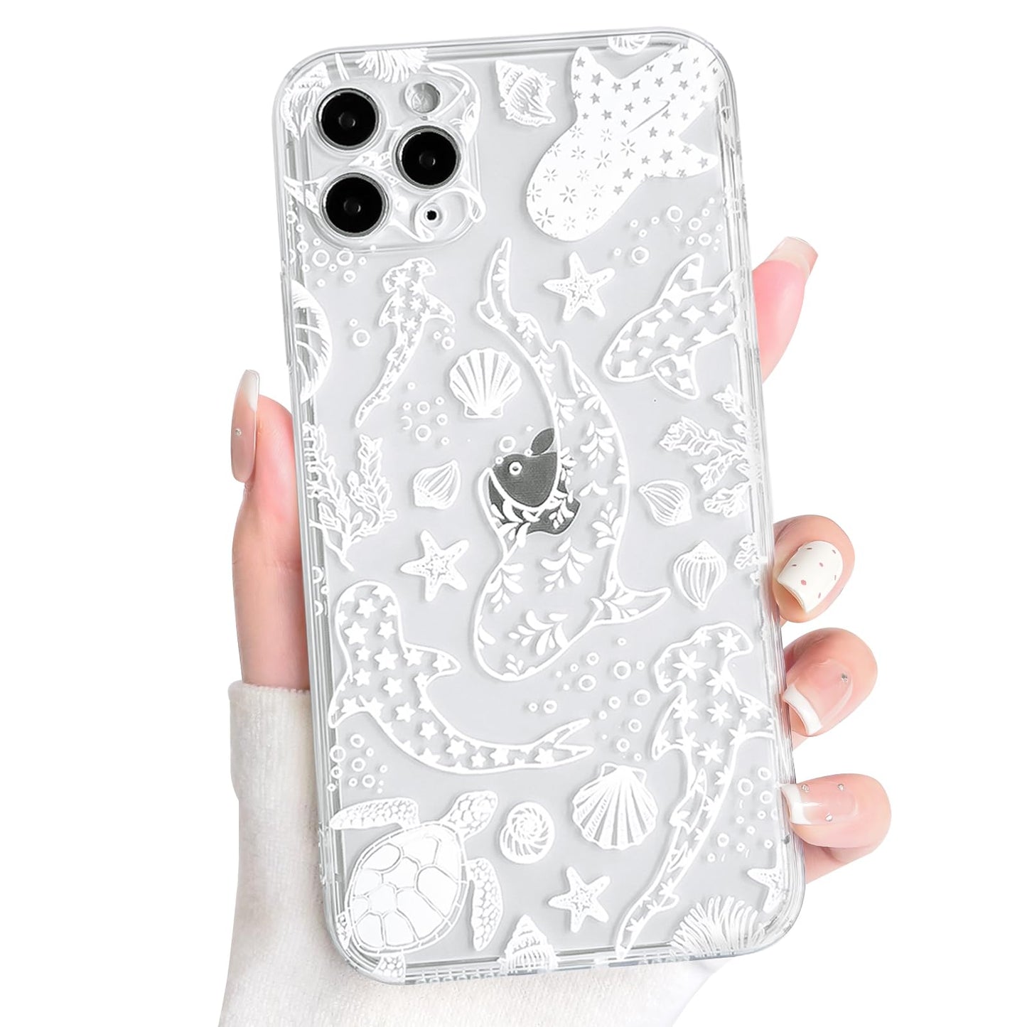 NITITOP Compatible with iPhone 15 Case Clear Sea - White Turtle | Cute, Shell whale ocean animal, For women men girls boys, Slim, Soft TPU, Shockproof