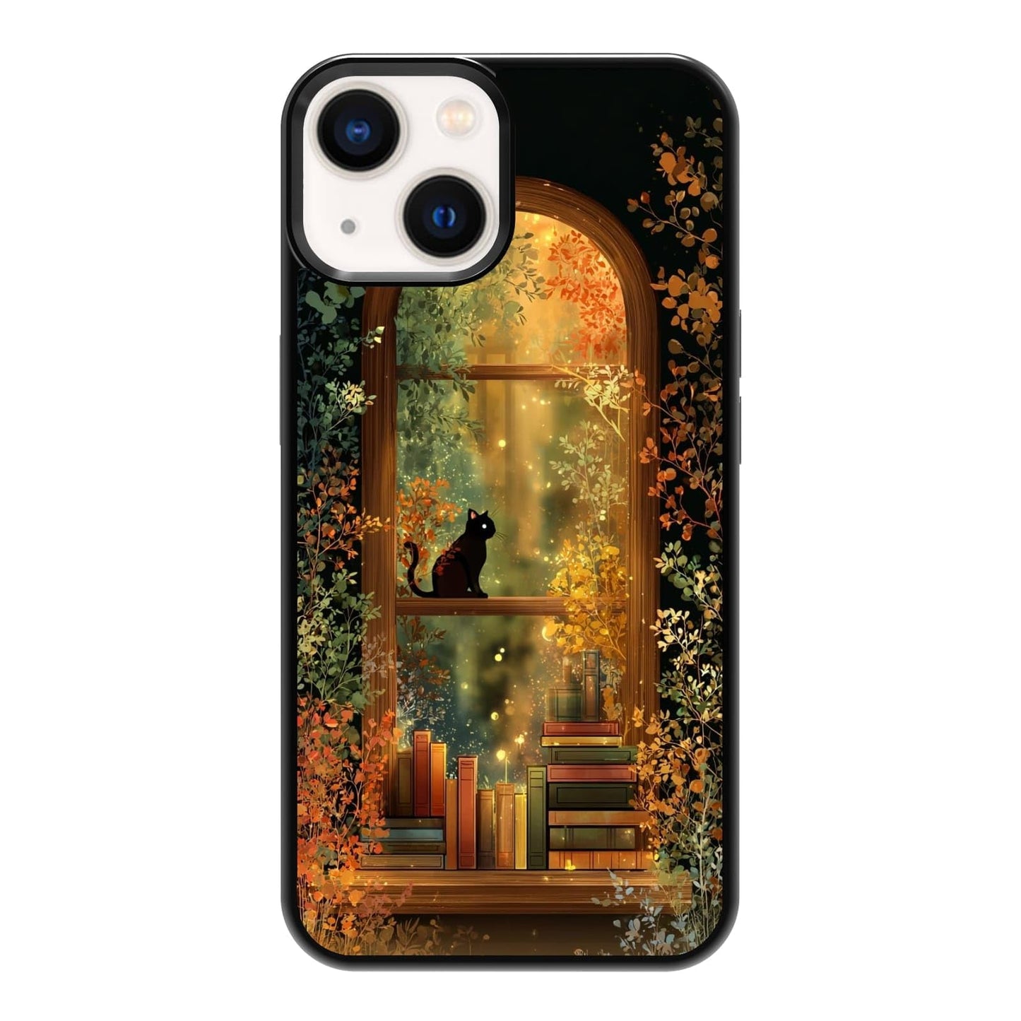 Lush Tropical Monstera Leaves Black Cat Botanical Art Phone Case, Shockproof Protective Cover for iPhone 11 12 13 14 15 16 17 Pro Max Plus Mini XR 7 8 SE