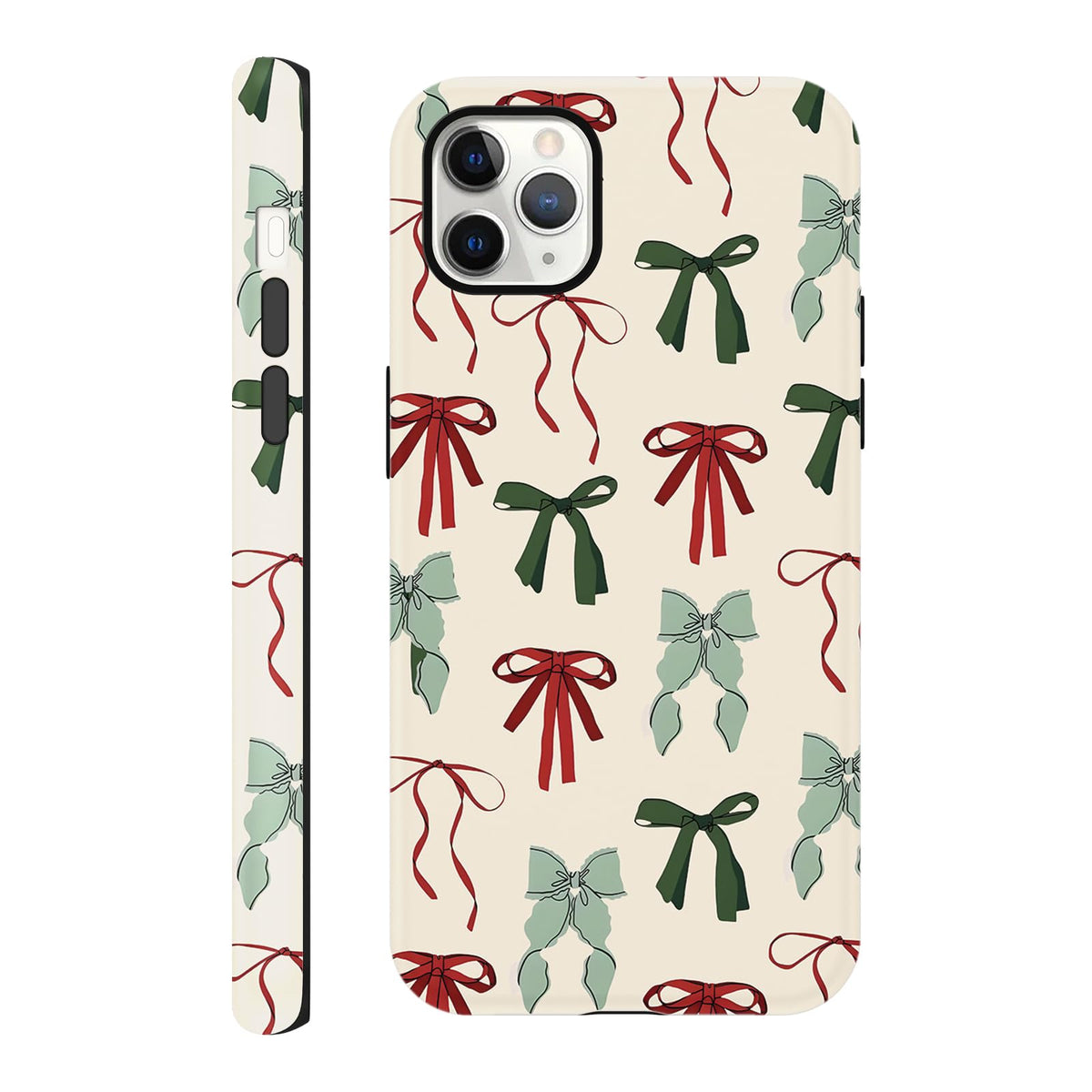 Cute Christmas Bow Phone Case for iPhone 12/12 Pro Case 6.1", Red Green Aesthetic Coquette Preppy Ribbon Bowknot Pattern Design Cover Shockproof Soft TPU Hard PC Protection Girls Women Funda