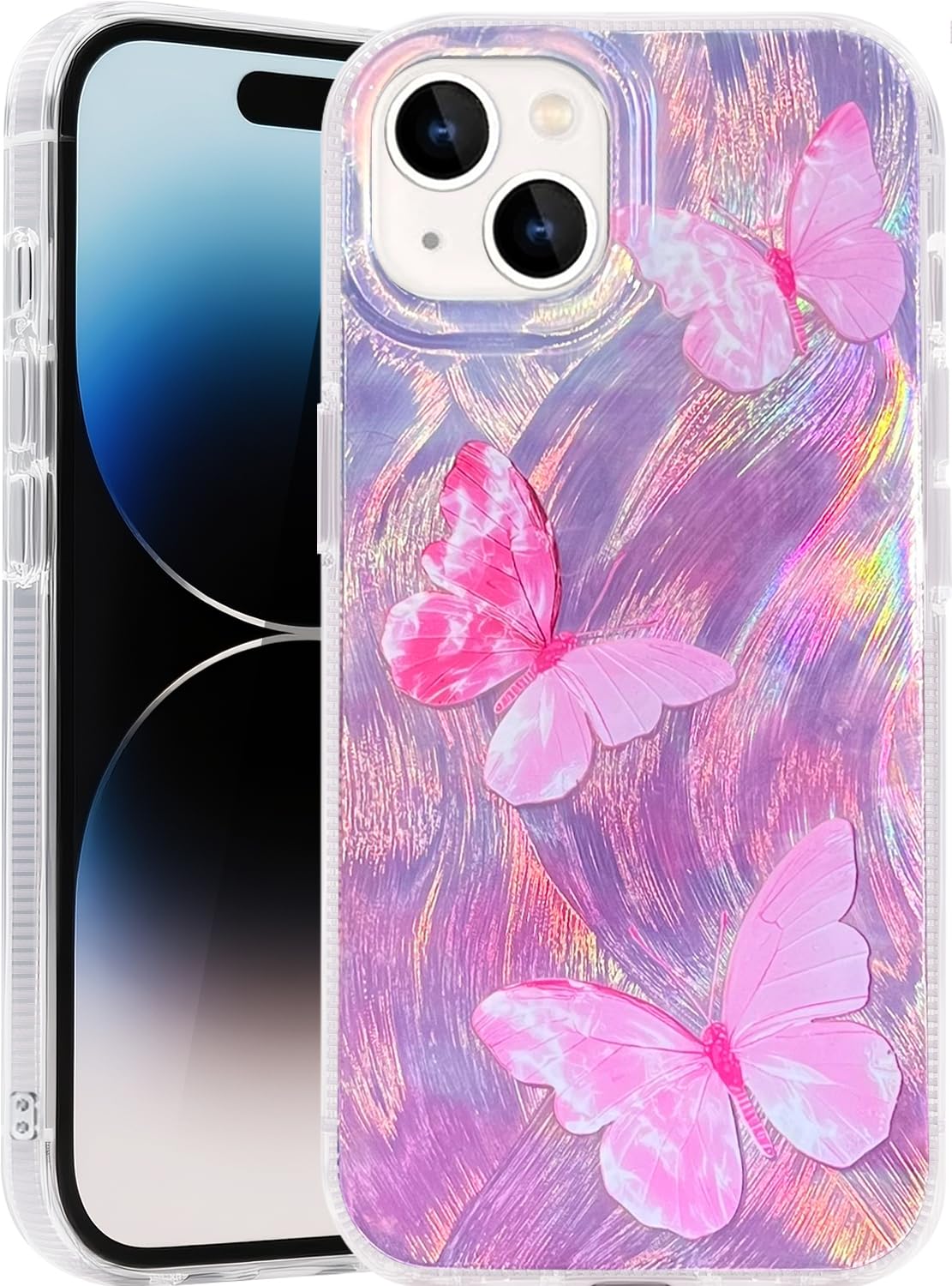 Compatible with iPhone 17 Pro Case,with [Soft Slim][Camera Protection] Cute Fishing Cats Shiny Aesthetic Phone Cover Anti-Yellowing Shockproof Protective Cover for Women Girl