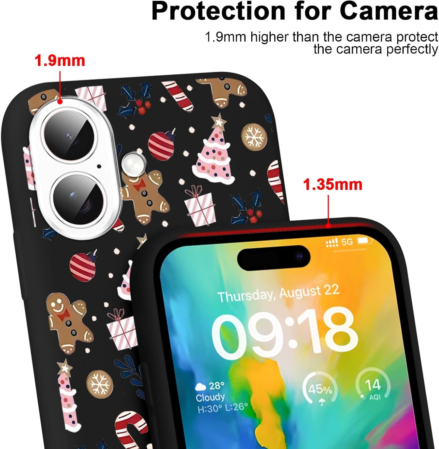 2 Pack Christmas Phone Case for iPhone 16 6.1'', Cute Christmas Tree Pattern Gifts Case with Gingerbread Canes Design Soft TPU Anti-Fall Protective Slim Shockproof Cover for Girl Women Men