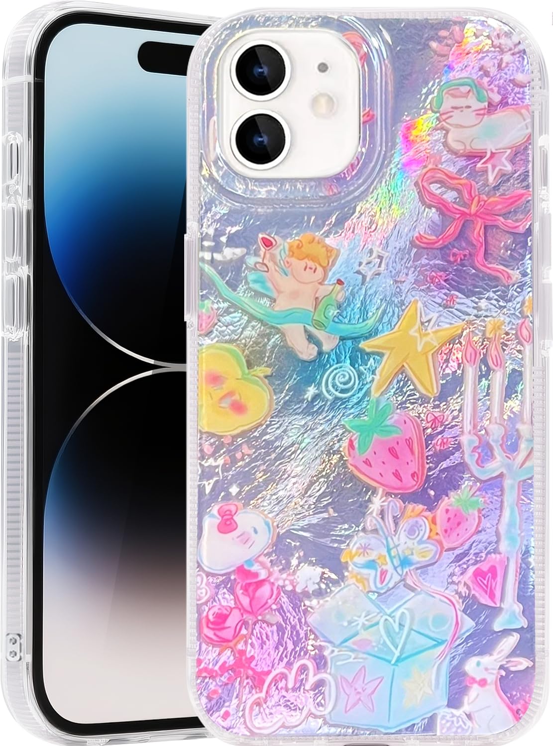 Compatible with iPhone 17 Case,with [Soft Slim][Camera Protection] Cute Fishing Cats Shiny Aesthetic Phone Cover Anti-Yellowing Shockproof Protective Cover for Women Girl