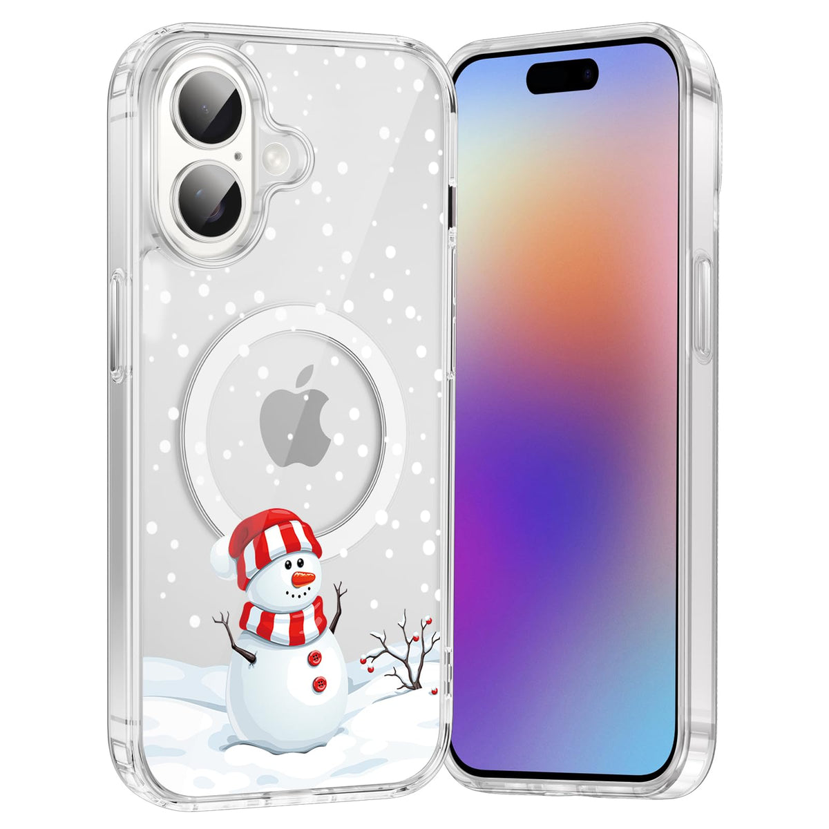Merry Christmas Snowflake Phone Case for iPhone 13 / iPhone 14 Xmas Clear Magnetic Case 6.1", Compatible with Magsafe, Cute Winter Pattern Design Cover Shockproof Soft TPU Funda for Girl Women