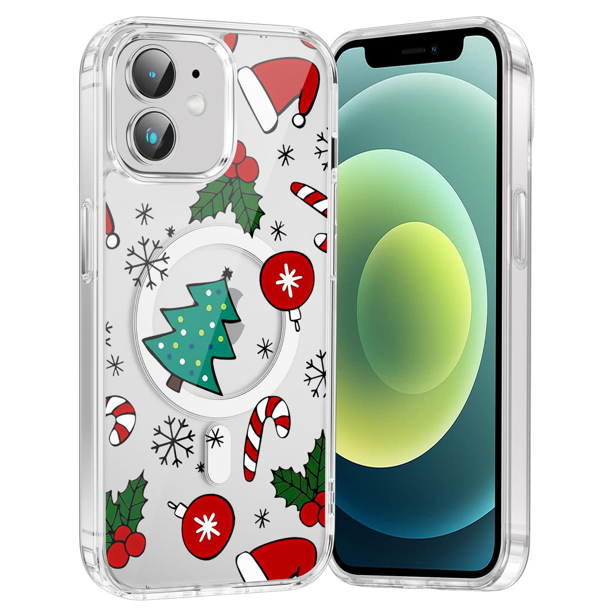 Merry Christmas Snowflake Phone Case for iPhone 13 / iPhone 14 Xmas Clear Magnetic Case 6.1", Compatible with Magsafe, Cute Winter Pattern Design Cover Shockproof Soft TPU Funda for Girl Women