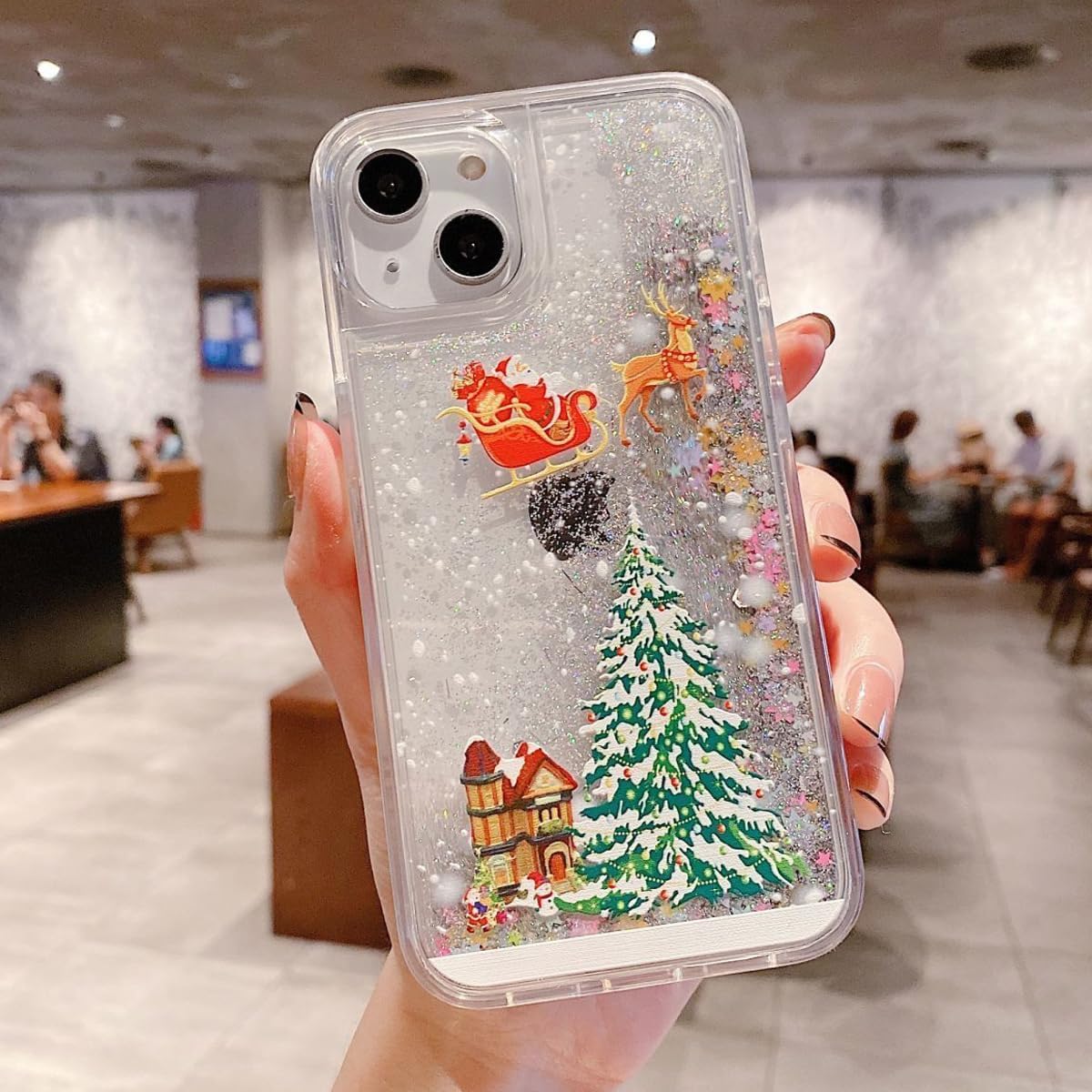 Changjia Glitter Christmas Case for iPhone 13, Cute Christmas Tree Santa Elk Liquid Flowing Floating Moving Bling Sparkle Clear TPU Bumper Shockproof Women Girls Phone Case for iPhone 13 6.1" (Silver)