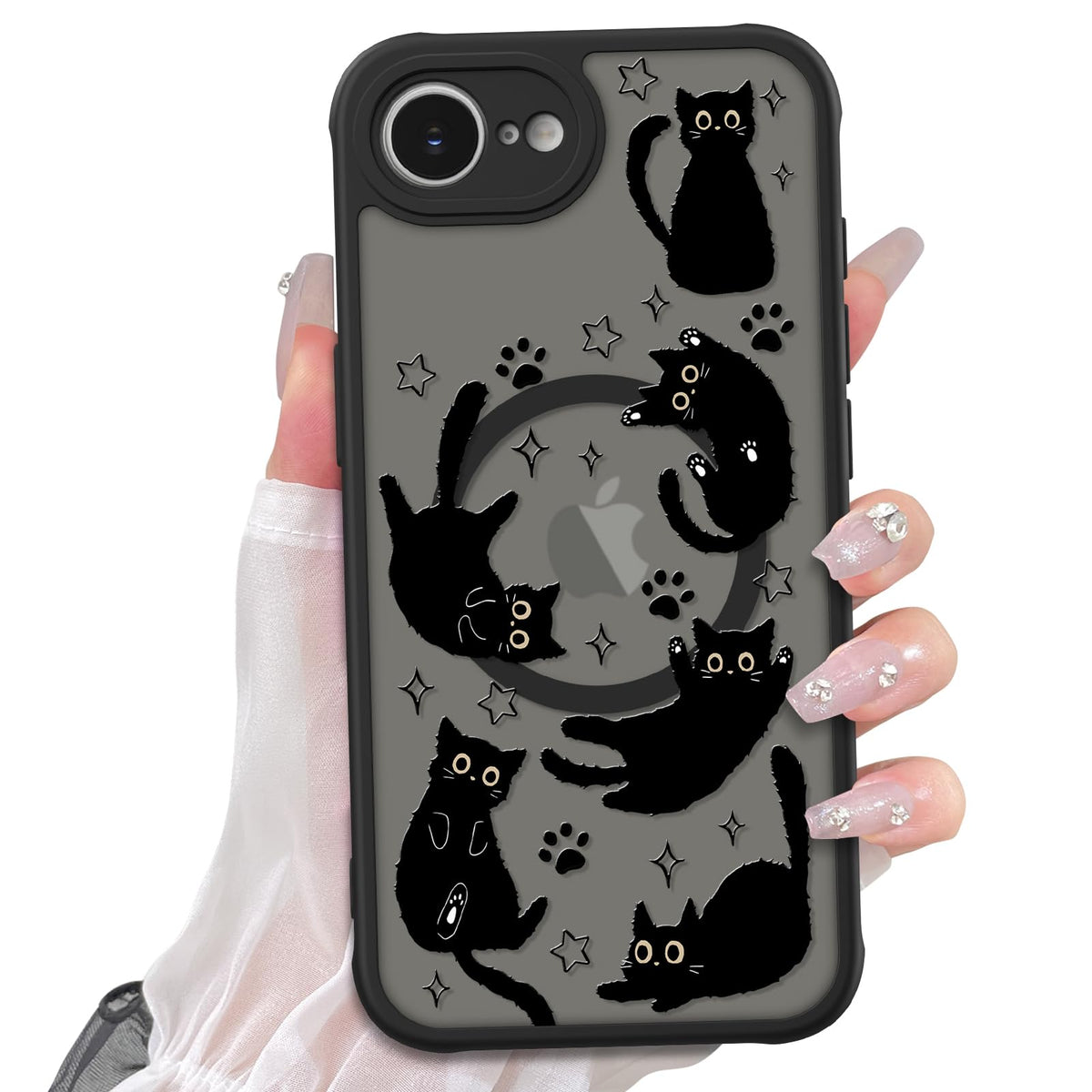 Cute Magnetic Case for iPhone 14 Case, Black Cats Pattern | Compatible with MagSafe, Soft Bumper Hard Back Kawaii Animal Aesthetic Protective Phone Cover Design for Women Girls Boys