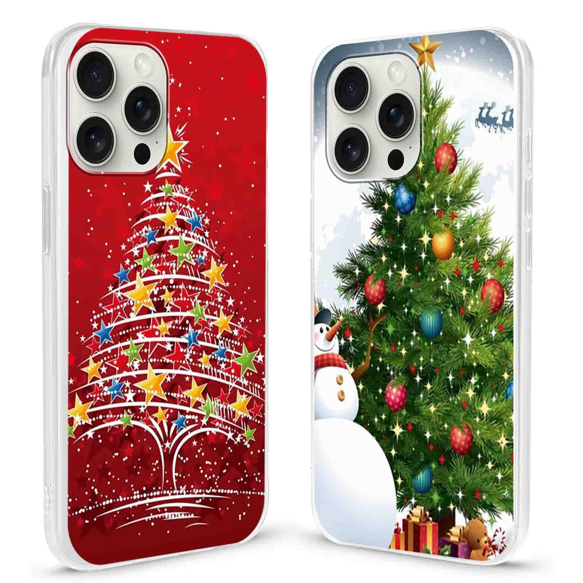 2 Pack Clear Christmas Phone Case for iPhone 13/14 6.1 inches, Holidays Christmas Trees Yellow-Resistant Protective Soft Slim Shockproof Xmas TPU Bumper Cover for Girls Woman Men