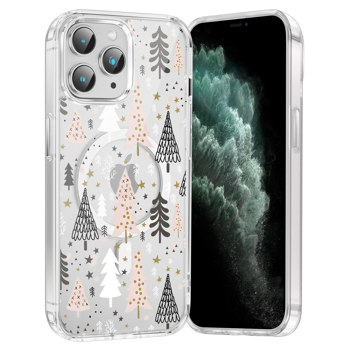 Merry Christmas Snowflake Phone Case for iPhone 13 / iPhone 14 Xmas Clear Magnetic Case 6.1", Compatible with Magsafe, Cute Winter Pattern Design Cover Shockproof Soft TPU Funda for Girl Women