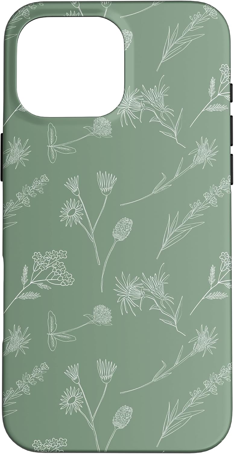 Leaves Botanical Plant Line Art Sage green Wildflower Floral Case for iPhone 16 Pro Max