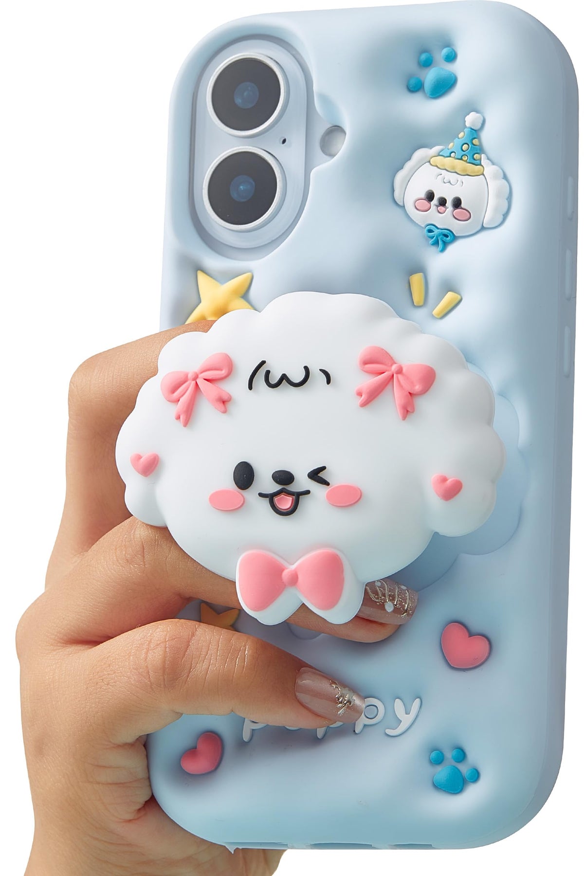 for iPhone 17 Pro Max Case, Kawaii Teddy Bear Pop-Up Grip for Girls | Makes Mirror Selfies Sweeter, Cute Girly 3D Animal Style with Stand, Soft Silicone Drop Protection