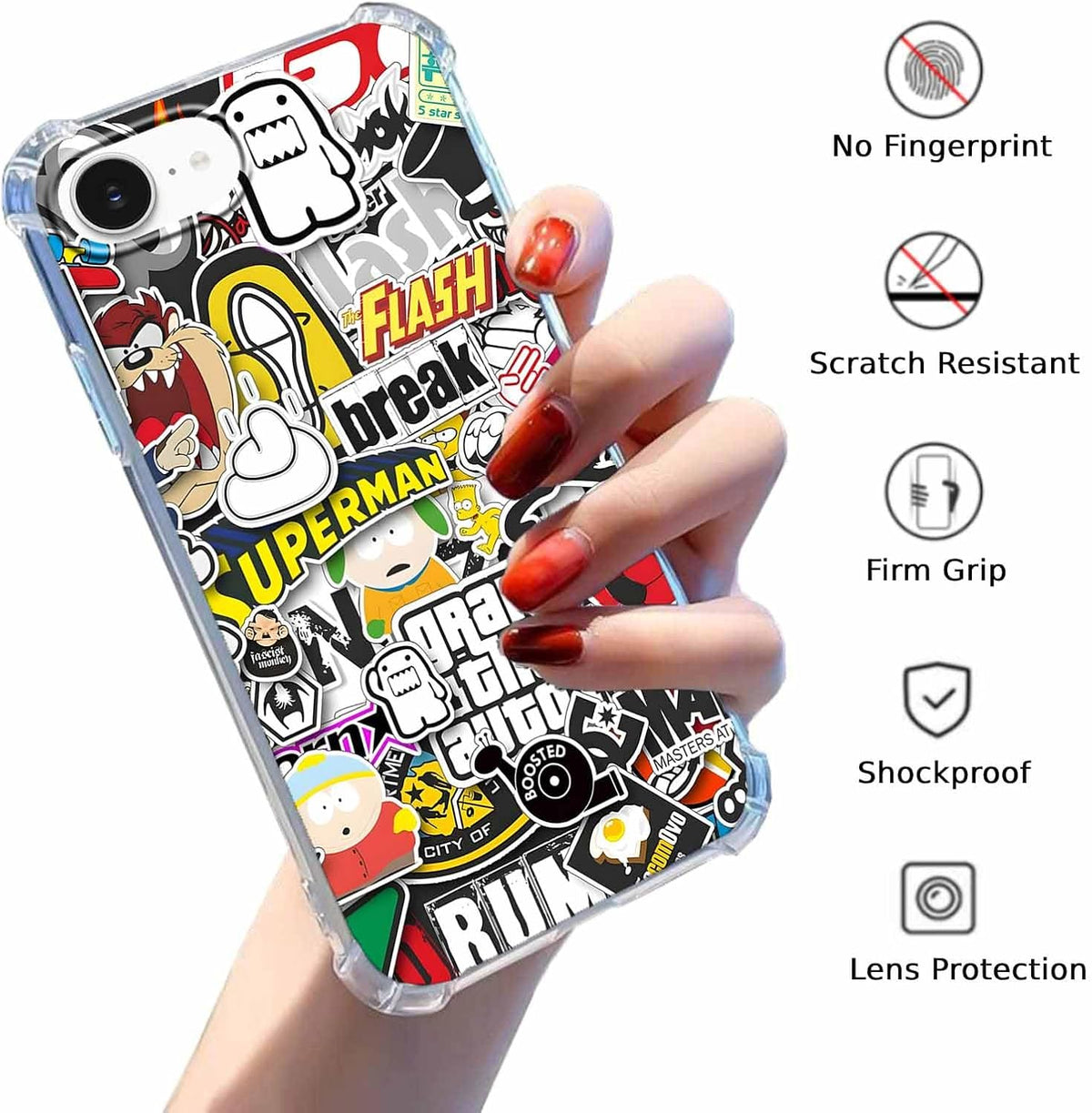 Case for iPhone 16e and iPhone 17e with Pop Culture Design,Aesthetic Cartoon Sticker Bomb Art Collage,Clear Slim Soft TPU Bumper Phone Cover,6.1”(Pop,16e)