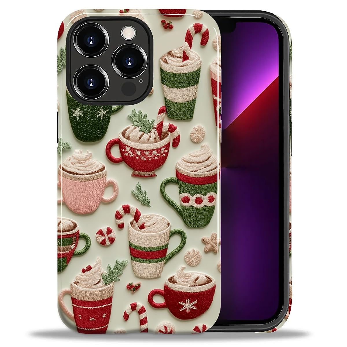 DAIZAG Case for iPhone 13 iPhone 14, Christmas Coffee Snowflake Cane Full-Body Design Hybrid Dual Protection Soft TPU + Hard PC, Shockproof Scratch-Resistant Protective Cover Phone Case for Men Women