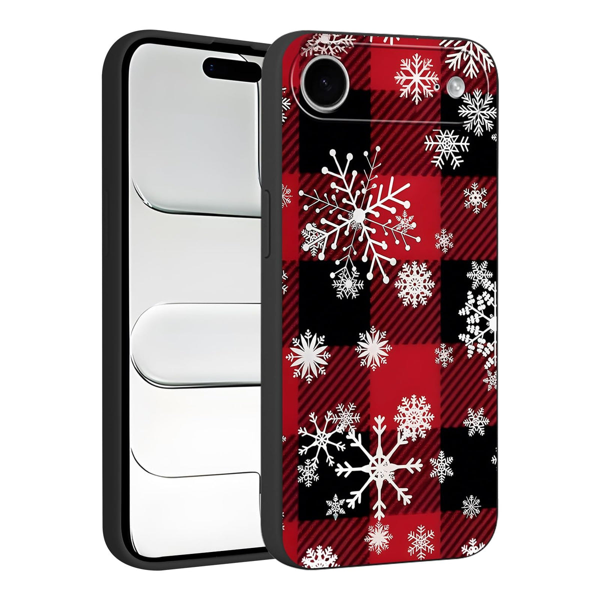 Merry Christmas Plaid Checkered Phone Case for iPhone 11 6.1", Cute Xmas Case Red Grey Scottish Tartan Grid Stripe Pattern Design Cover Shockproof Soft Silicone Protective Funda for Girl Women