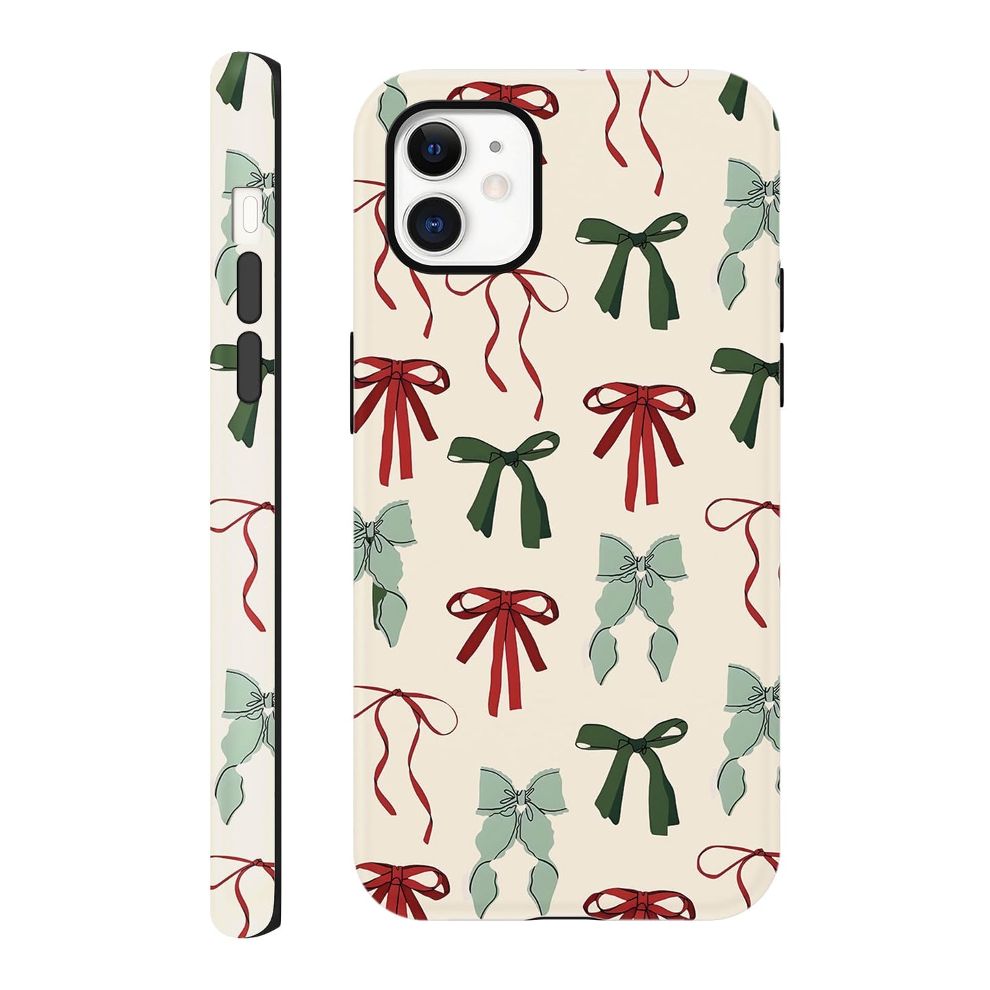 Cute Christmas Bow Phone Case for iPhone 12/12 Pro Case 6.1", Red Green Aesthetic Coquette Preppy Ribbon Bowknot Pattern Design Cover Shockproof Soft TPU Hard PC Protection Girls Women Funda