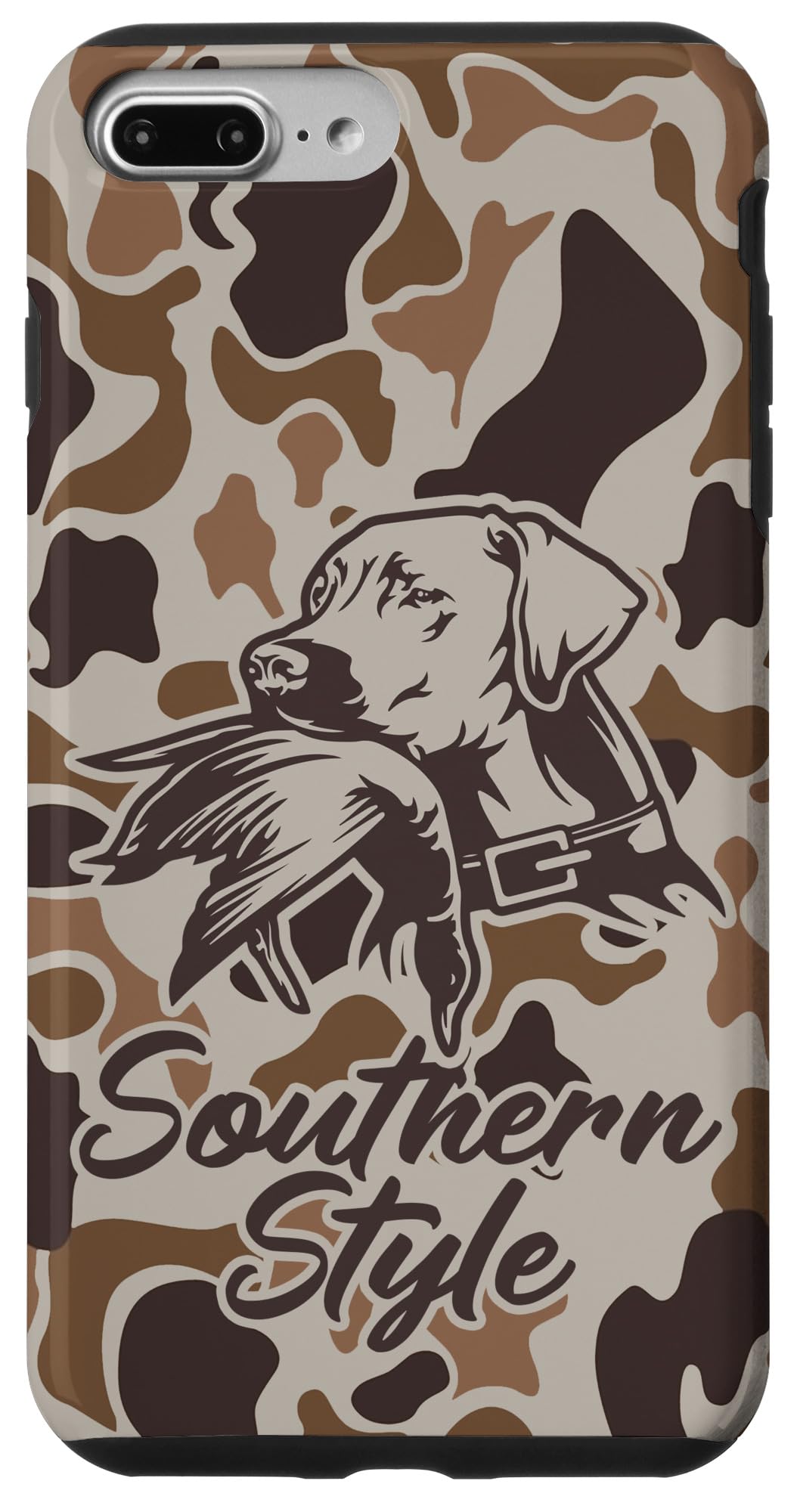 iPhone 15 Old School Camo Southern Style Duck Hunters with Dog Case