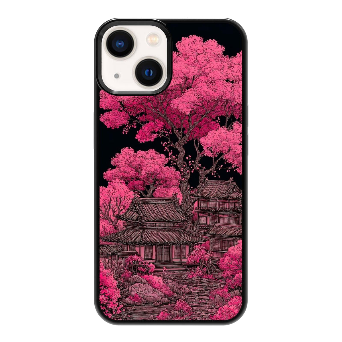 Dark Botanical Wildflower Forest Green Leaf White Blossom Nature Art Phone Case, Shockproof Protective Cover for iPhone 11 12 13 14 15 16 17 Pro Max Plus Mini XR 7 8 SE
