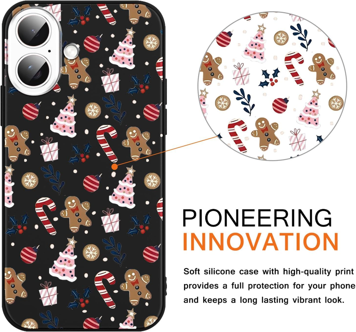 2 Pack Christmas Phone Case for iPhone 16 6.1'', Cute Christmas Tree Pattern Gifts Case with Gingerbread Canes Design Soft TPU Anti-Fall Protective Slim Shockproof Cover for Girl Women Men