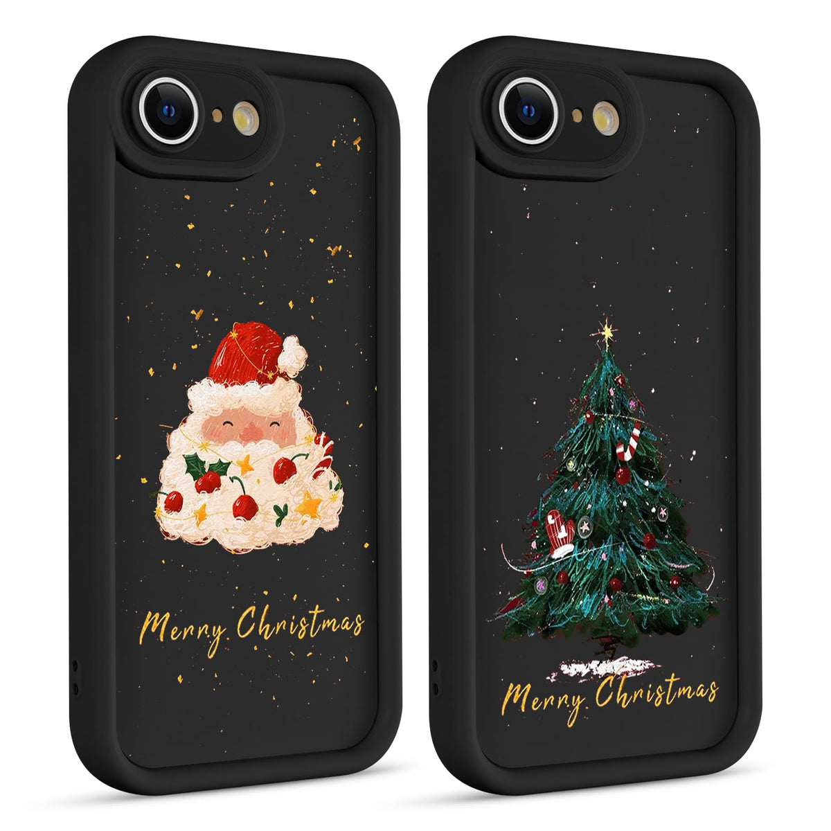 2 Pack Christmas Phone Case for iPhone 12 6.1", Cute Cover with Red Xmas Tree Candy Snowflake Pattern Full Camera Lens Shockproof Soft Silicone Cover for Girl Women