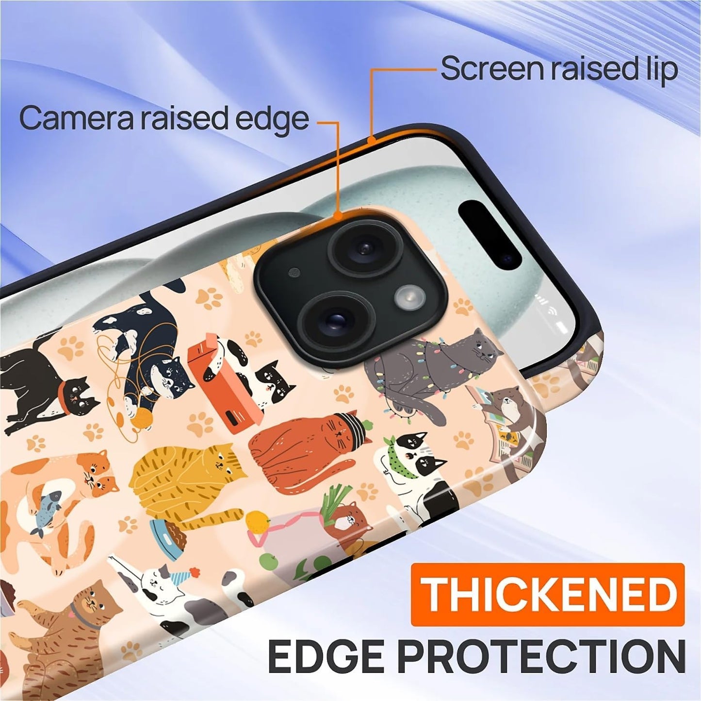 Case for iPhone 15, Shockproof Hybrid Protective Phone Case, Dual-Layer Drop Protection Anti-Scratch, Cozy Cats