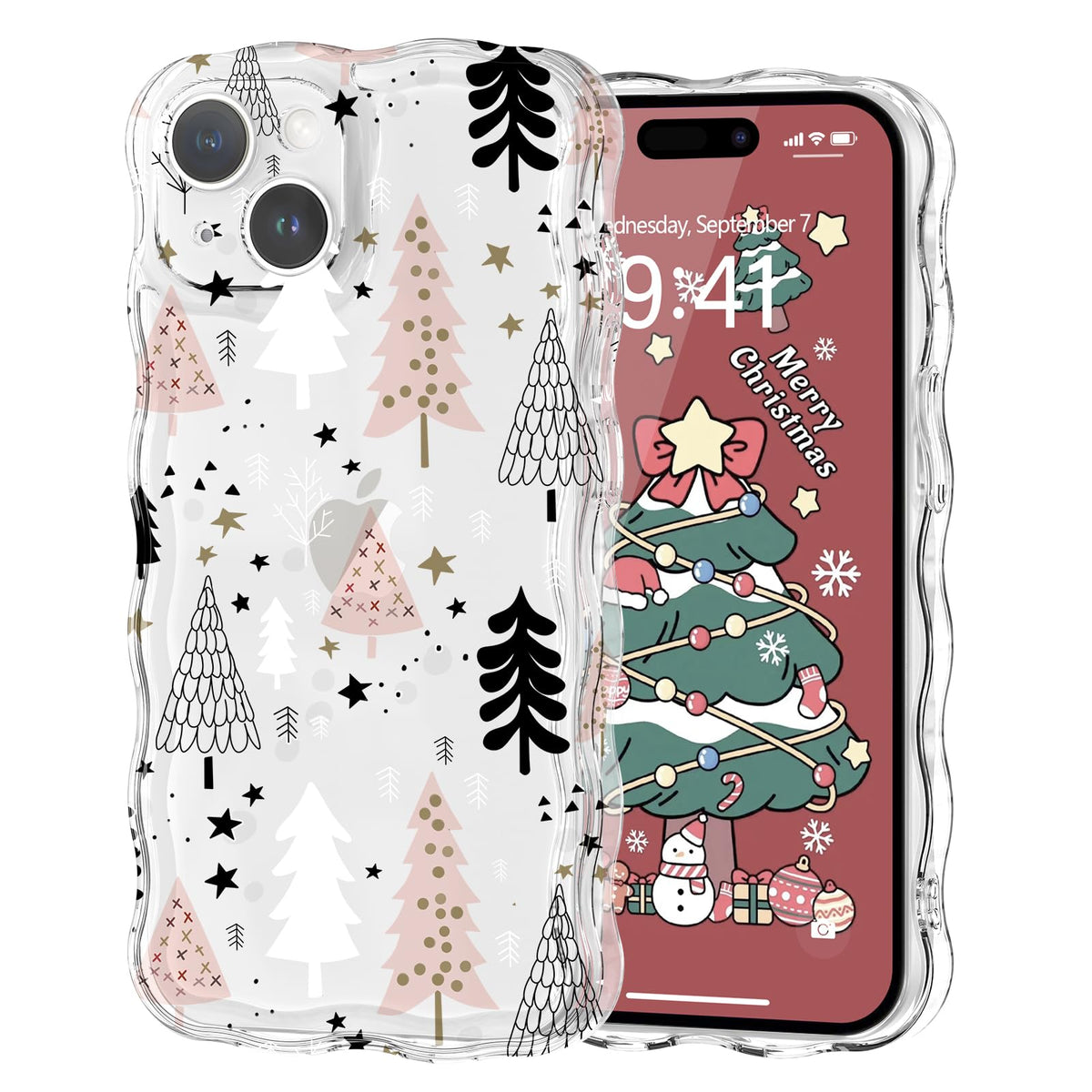 Christmas Phone Case for iPhone Air Wavy Clear Xmas,Candy Cane | Cute Curly Wavy Merry Xmas Pattern Case Clear Santa Snowman Elk Cover for Girls Kids Women Slim Protective Cover