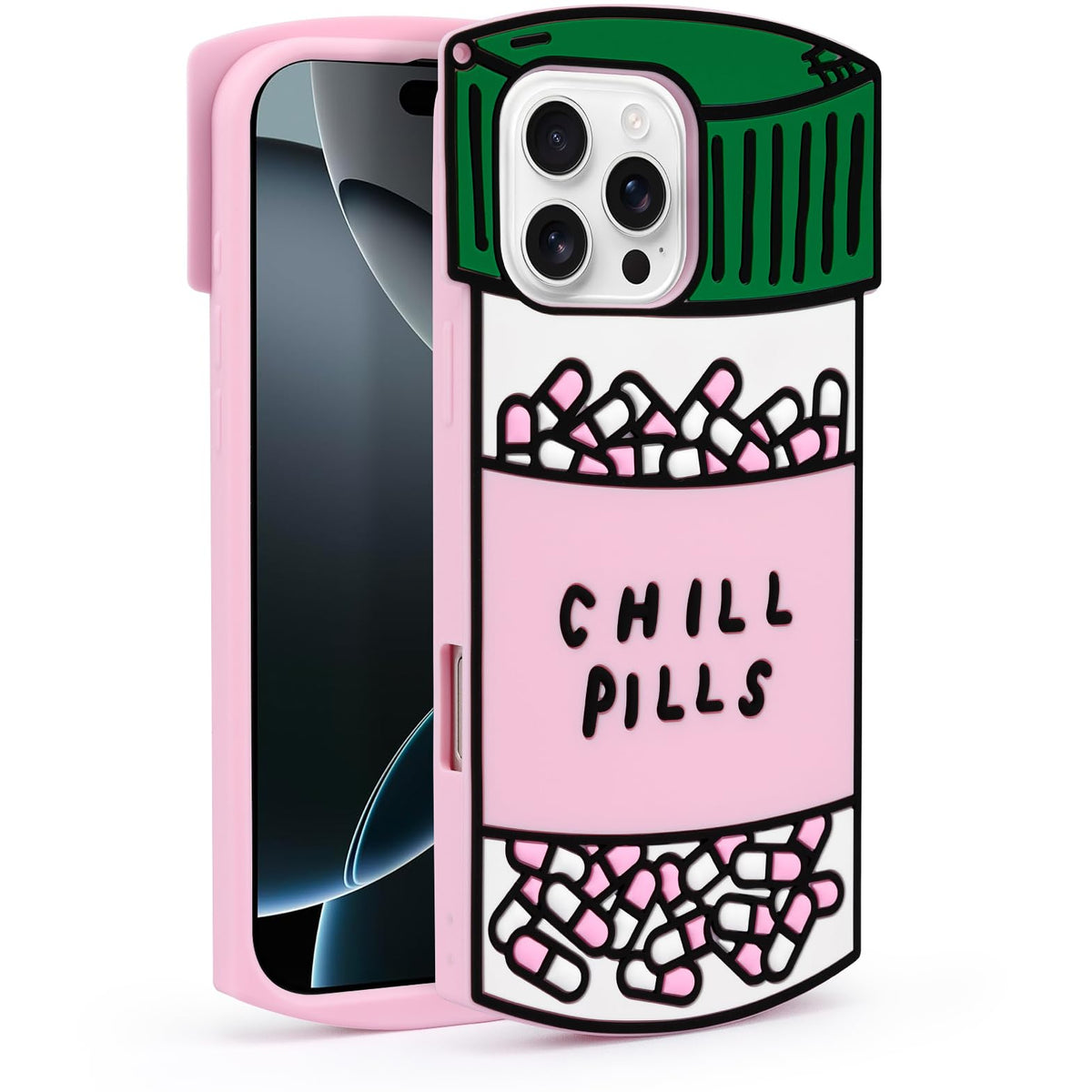 Dumkery Cute Case Compatible with iPhone 16 Pro Max Chill Pills Case, Girly Capsule Bottle Shape, 3D Soft Silicone Heavy Duty Protection Shockproof Cases Cover for Girls Women Multicolor