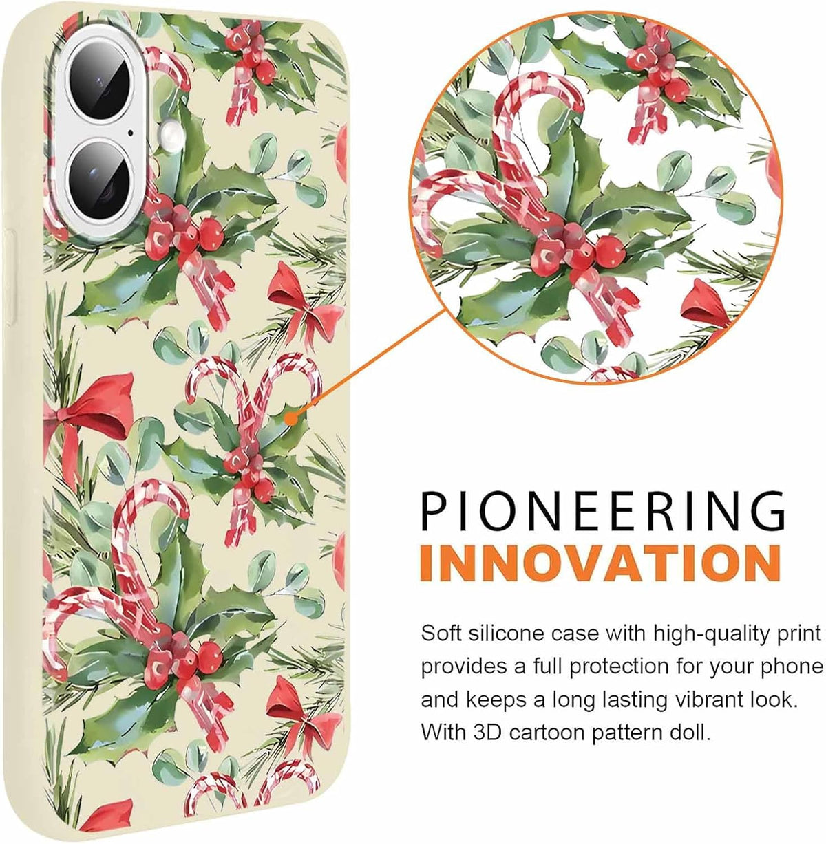 2 Pack Merry Christmas Phone Case for iPhone 16 6.1", Cute Xmas Christmas Tree Pattern Case with Candy Design Christmas Decorations Gifts Shockproof Soft Silicone Cover for Girl Women