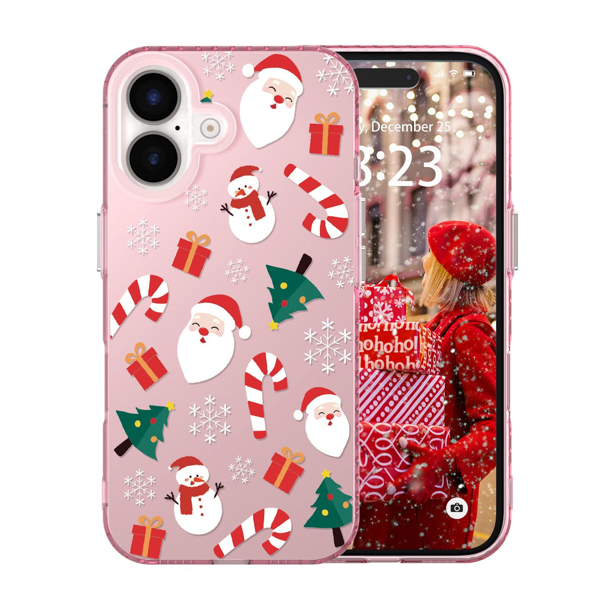 for iPhone 16 Plus Christmas Case Cute - Gingerbread Man/Pink | Gingerbread Man Tree Girly Women Girls Kids Snowflakes Candy Winter Holiday Festival Gifts Trendy Glossy Protective Cover