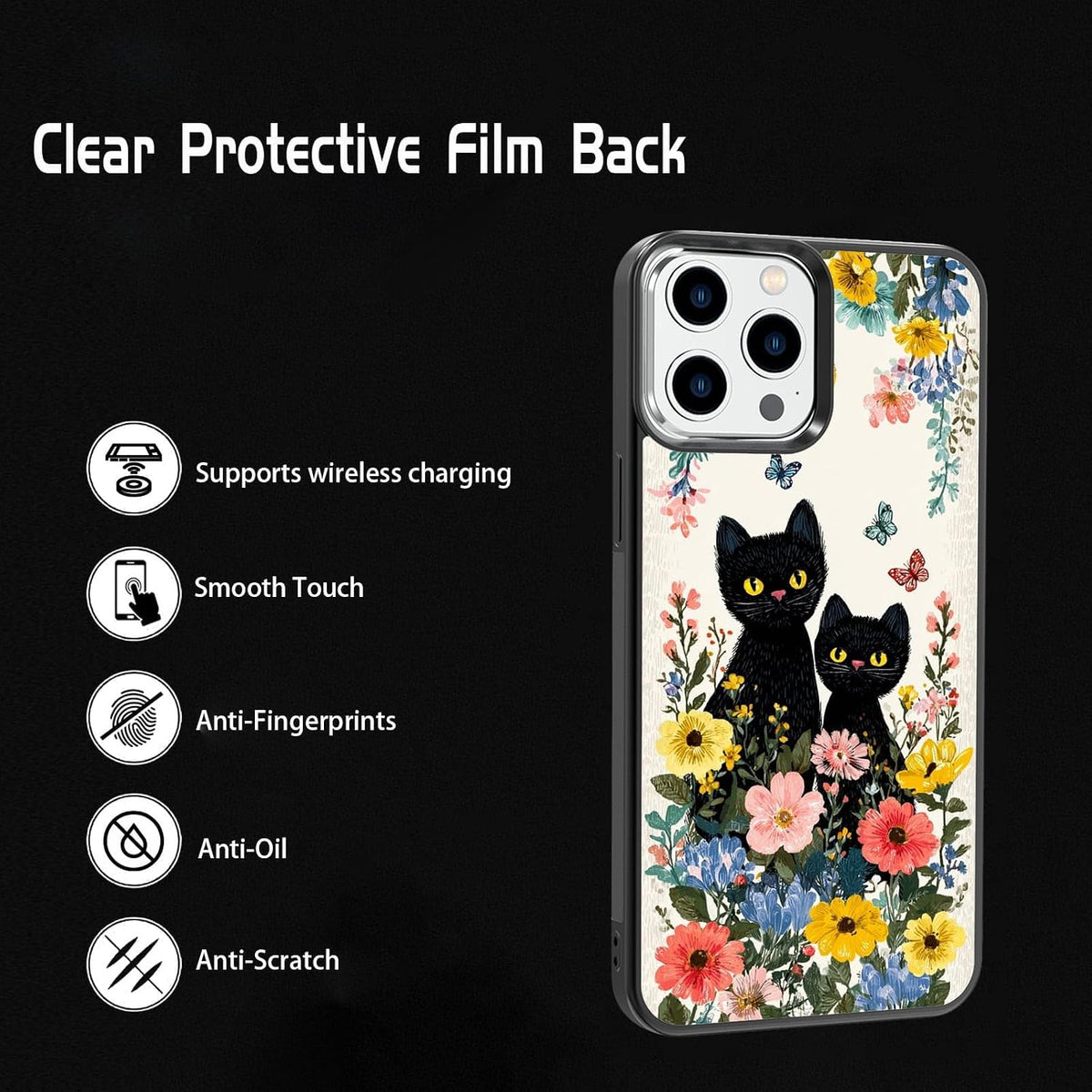 Black Cat Indoor Jungle Potted Plants Bookshelf Dark Green Botanical Urban Forest Phone Case, Shockproof Protective Cover for iPhone 11 12 13 14 15 16 17 Pro Max Plus Mini XR 7 8 SE
