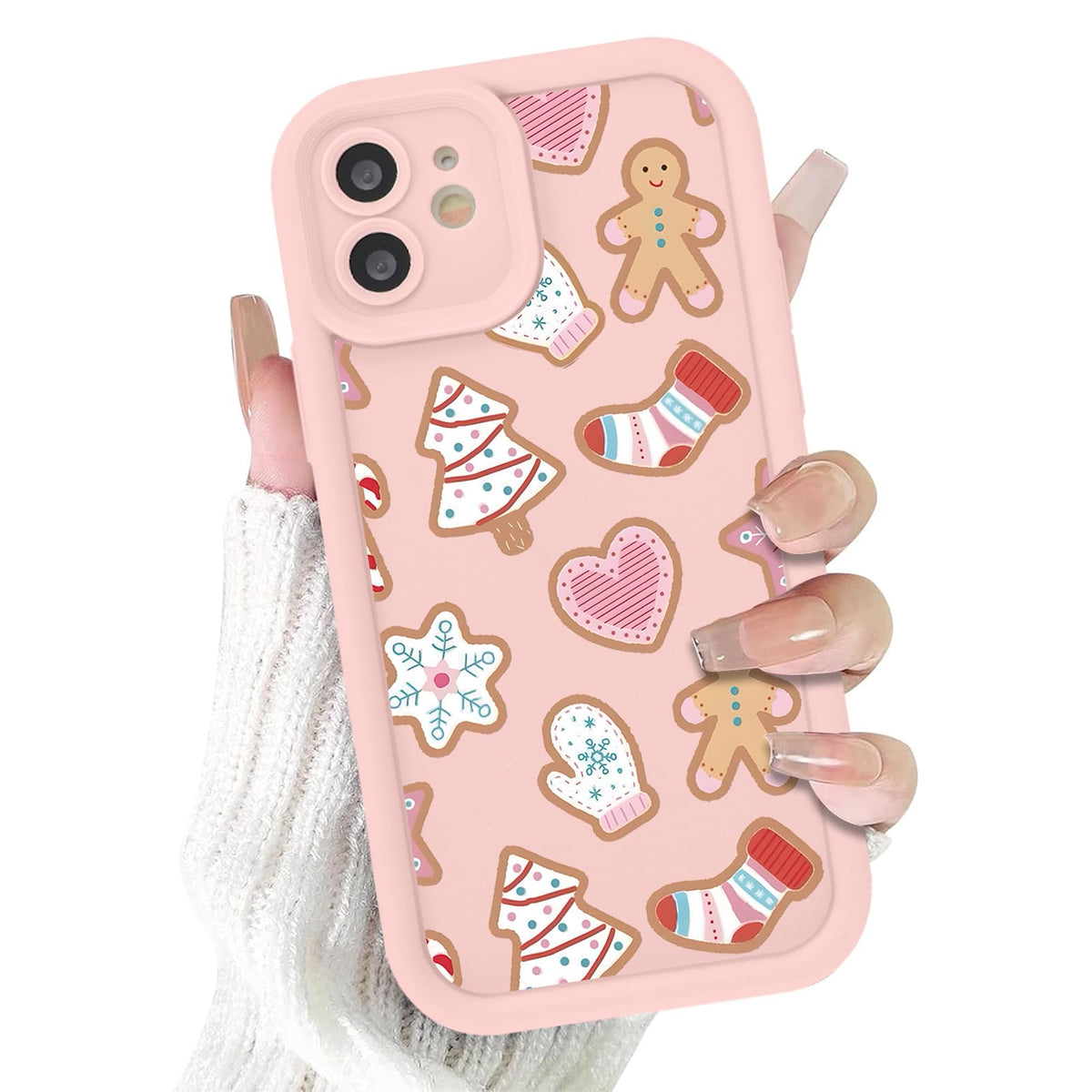 Christmas Phone Case for iPhone 14 6.1", Cute Christmas Tree Gingerbread Man Snowflake Pattern Gifts Case, Pink Aesthetic Protective Shockproof Silicone Cover for Women Girls Men -Pink Snowflakes