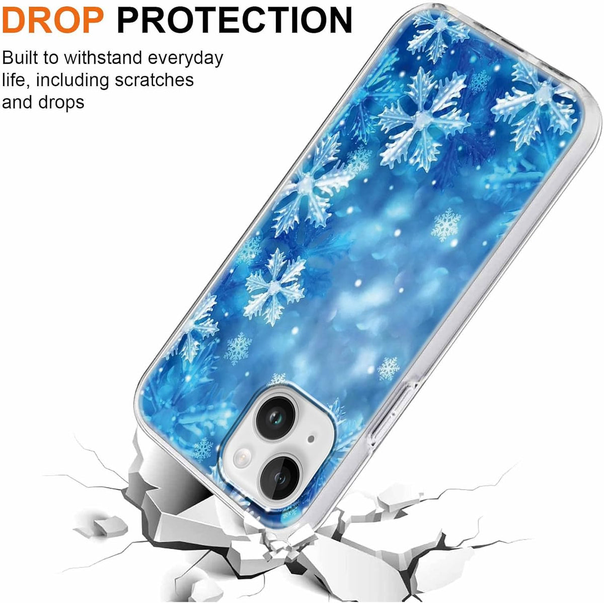 Christmas 2 Pack for iPhone 14/13 Phone Cases, Cute Case with Snowflake Printed Pink Blue Pattern Clear Soft Aesthetic Design Funda Flexible Ultra-Thin Girly Protective Women Cover