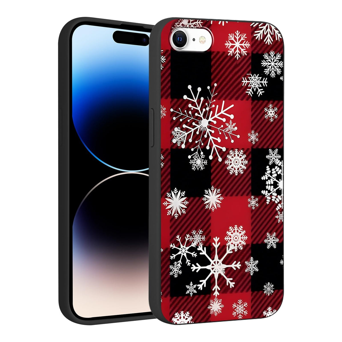 Merry Christmas Plaid Checkered Phone Case for iPhone 11 6.1", Cute Xmas Case Red Grey Scottish Tartan Grid Stripe Pattern Design Cover Shockproof Soft Silicone Protective Funda for Girl Women