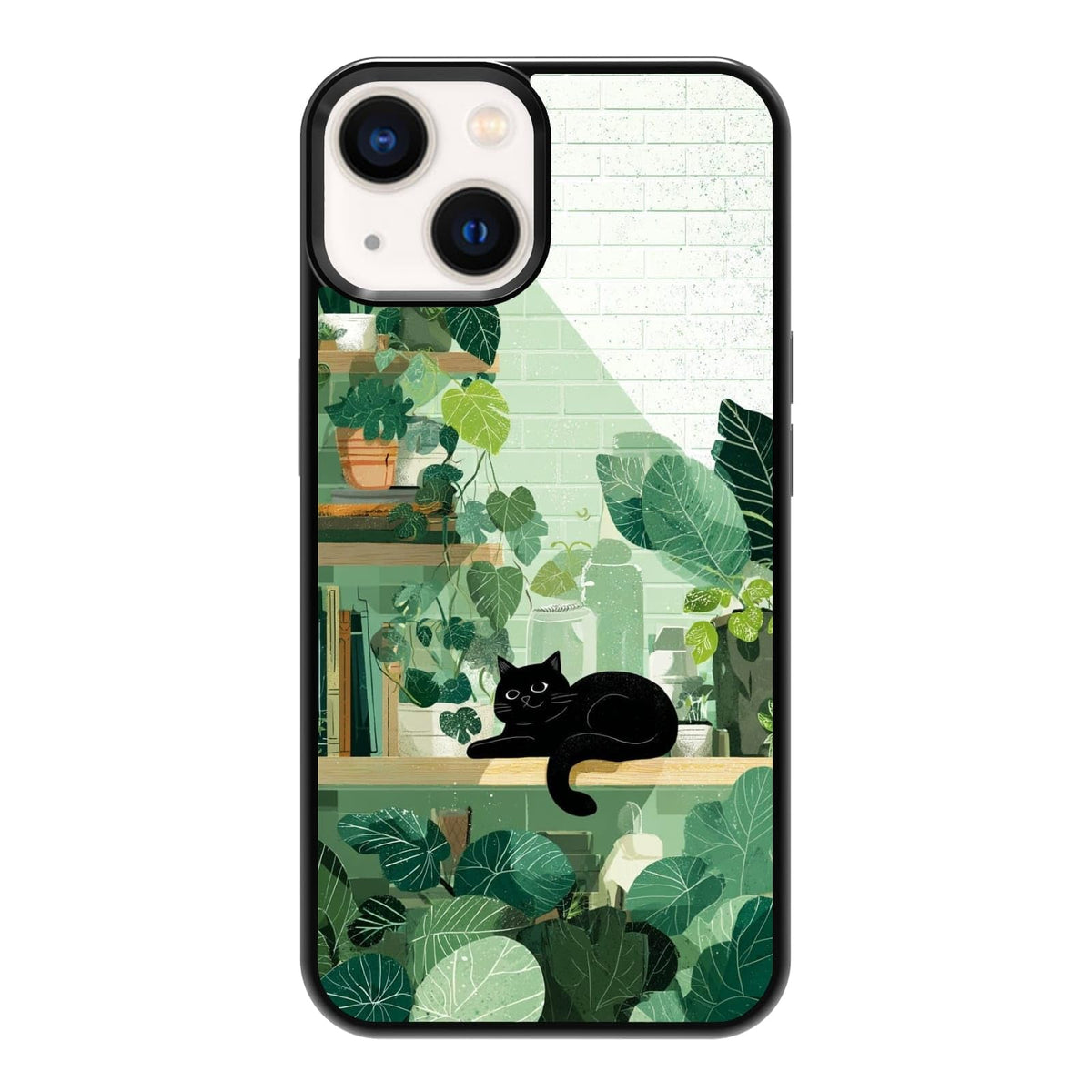 Lush Tropical Monstera Leaves Black Cat Botanical Art Phone Case, Shockproof Protective Cover for iPhone 11 12 13 14 15 16 17 Pro Max Plus Mini XR 7 8 SE