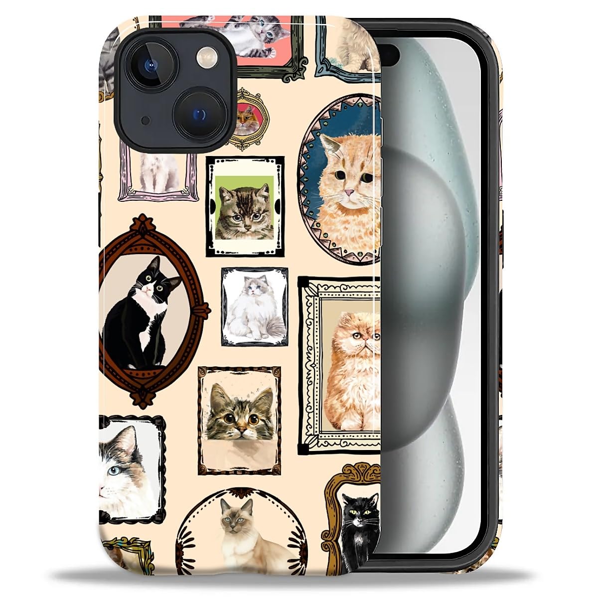 CARLOCA Case for iPhone 16 Pro,Vintage Cat Animal Pet Lover Collage Design Hybrid Dual Protection Soft TPU + Hard PC, Shockproof & Anti-Scratch Cover Men Women Stylish Protective Phone Case