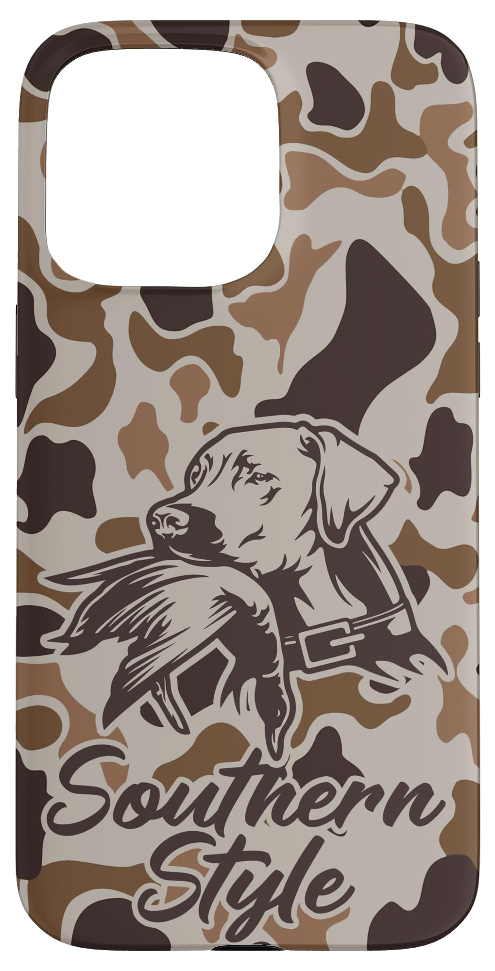 iPhone 15 Old School Camo Southern Style Duck Hunters with Dog Case