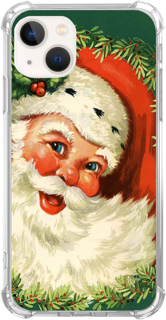 Christmas Vintage Retro Phone Case for iPhone 13, Cute Kawaii Case Winter Holiday Xmas Santa Claus Cover for Girls Boys Women Men, Unique Trendy TPU Bumper Cover Case for iPhone 13