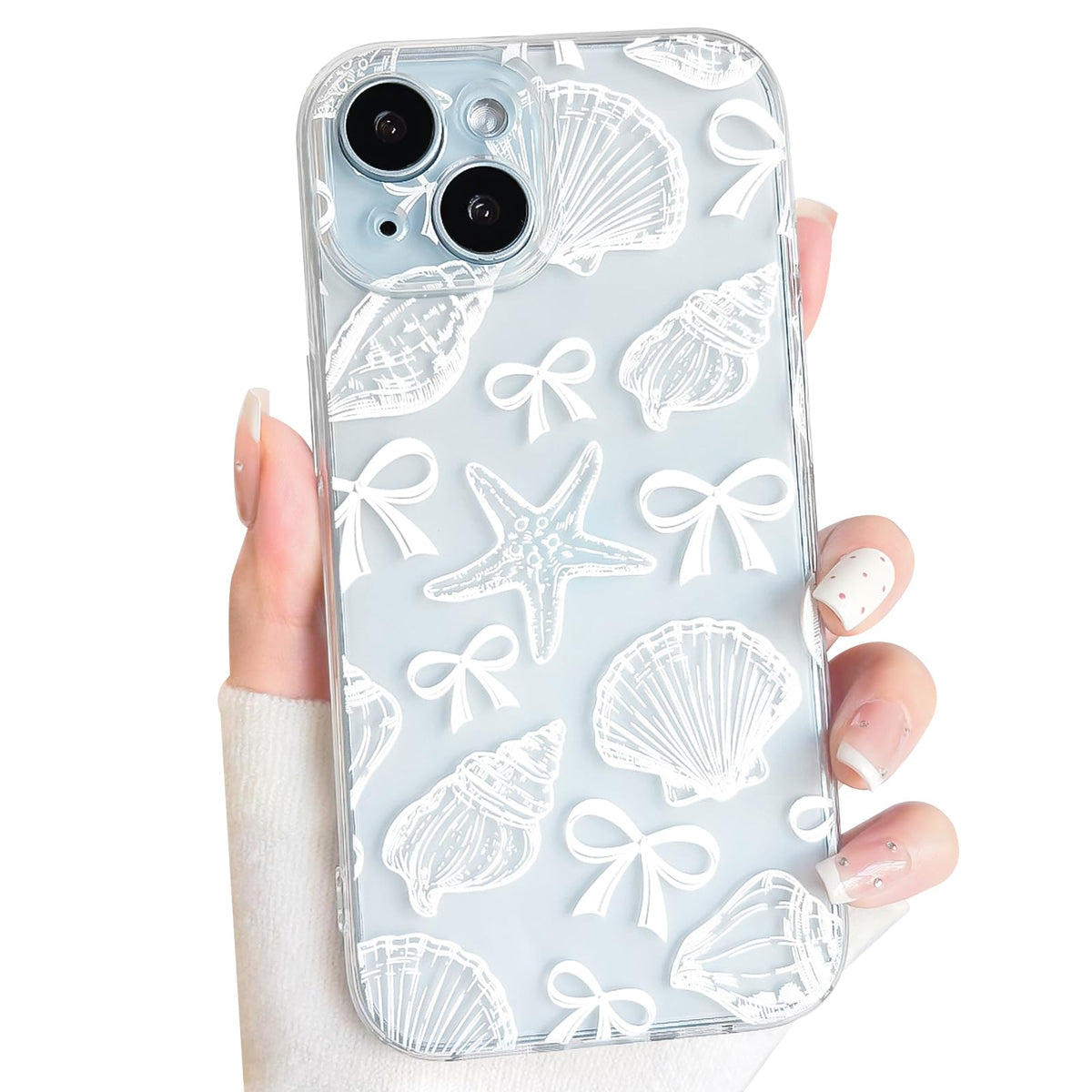 NITITOP Compatible with iPhone 15 Case Clear Sea - White Turtle | Cute, Shell whale ocean animal, For women men girls boys, Slim, Soft TPU, Shockproof