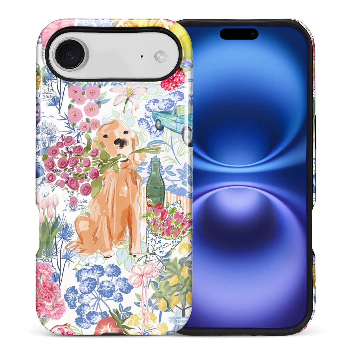 for iPhone 17 Case,Hybrid 2-Layer Hard Shell + Silicone Protective Case -Resistant Shockproof- Ally's Dog's Cute College Summer Flower Collage