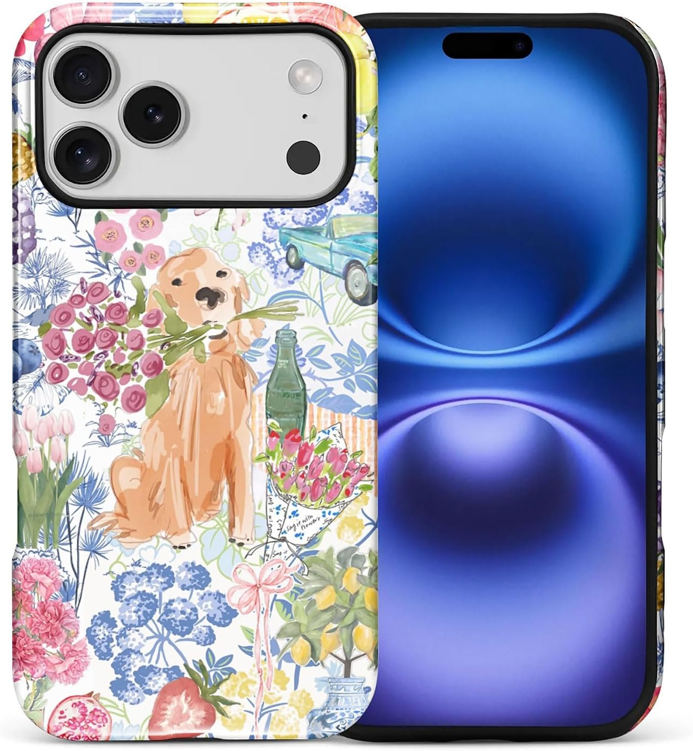 for iPhone 17 Pro Max Case,Hybrid 2-Layer Hard Shell + Silicone Protective Case -Resistant Shockproof- Ally's Dog's Cute College Summer Flower Collage