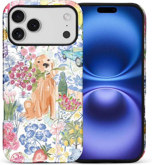 for iPhone 17 Pro Max Case,Hybrid 2-Layer Hard Shell + Silicone Protective Case -Resistant Shockproof- Ally's Dog's Cute College Summer Flower Collage