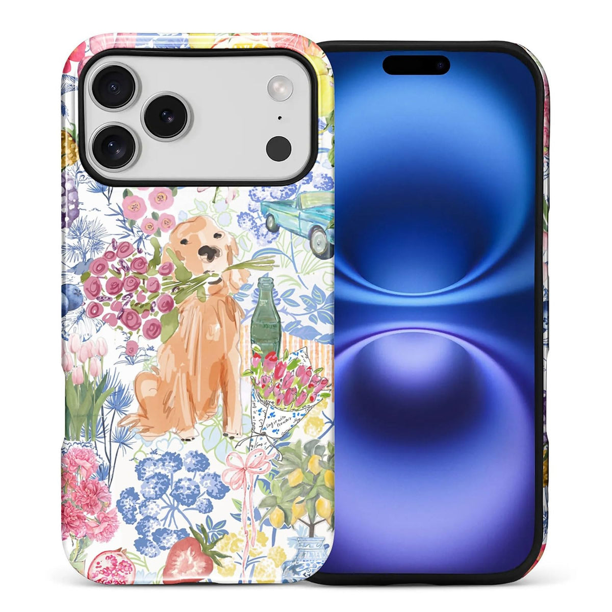 for iPhone 17 Pro Max Case,Hybrid 2-Layer Hard Shell + Silicone Protective Case -Resistant Shockproof- Ally's Dog's Cute College Summer Flower Collage