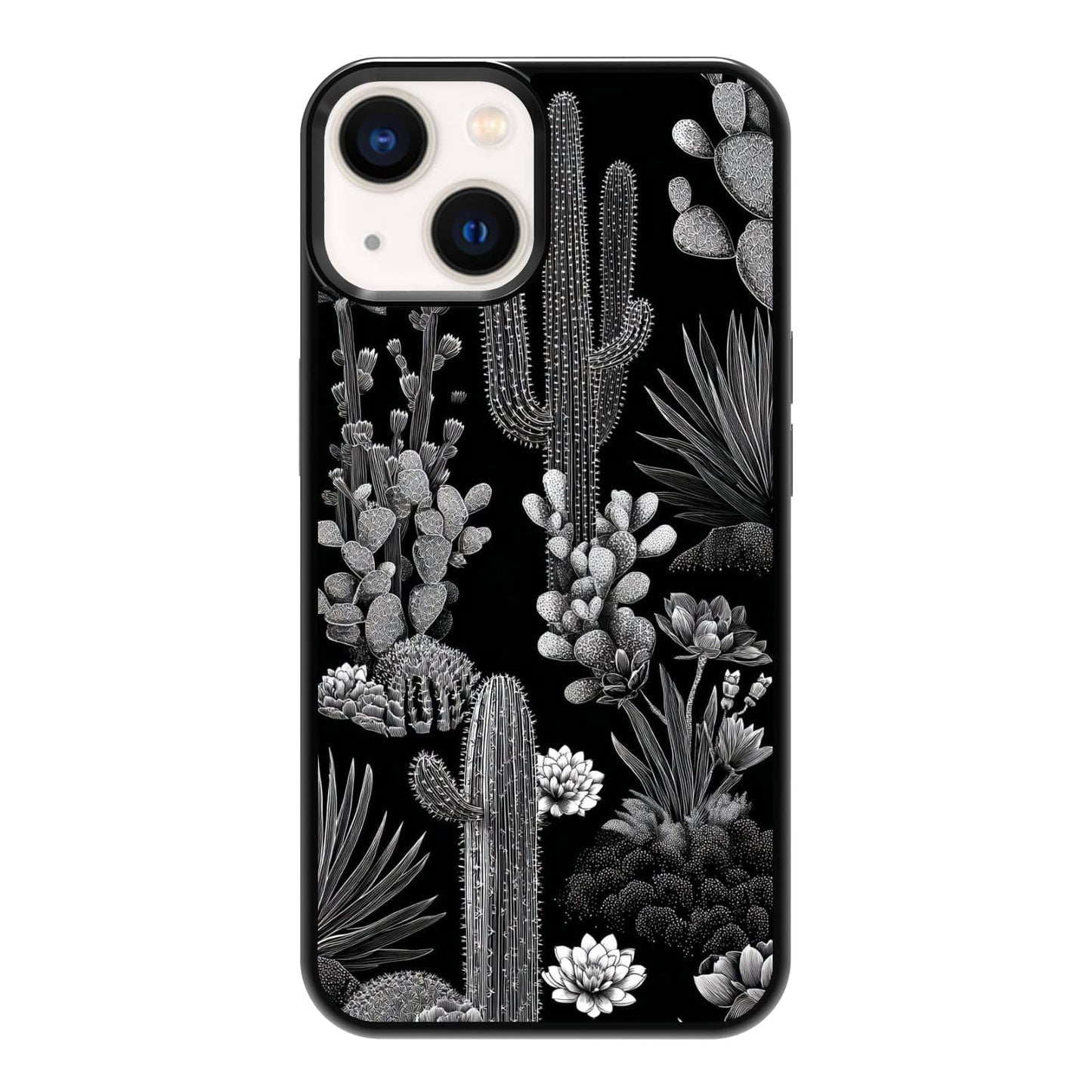 Vintage Black and White Botanical Cactus Agave Desert Nature Phone Case, Shockproof Protective Cover for iPhone 11 12 13 14 15 16 17 Pro Max Plus Mini XR 7 8 SE